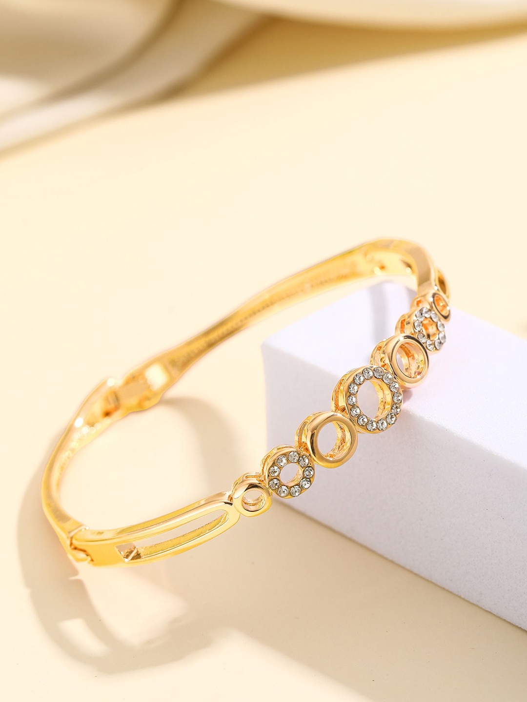 

Shining Diva Fashion Gold-Plated Crystals Studded Bangle-Style Bracelet