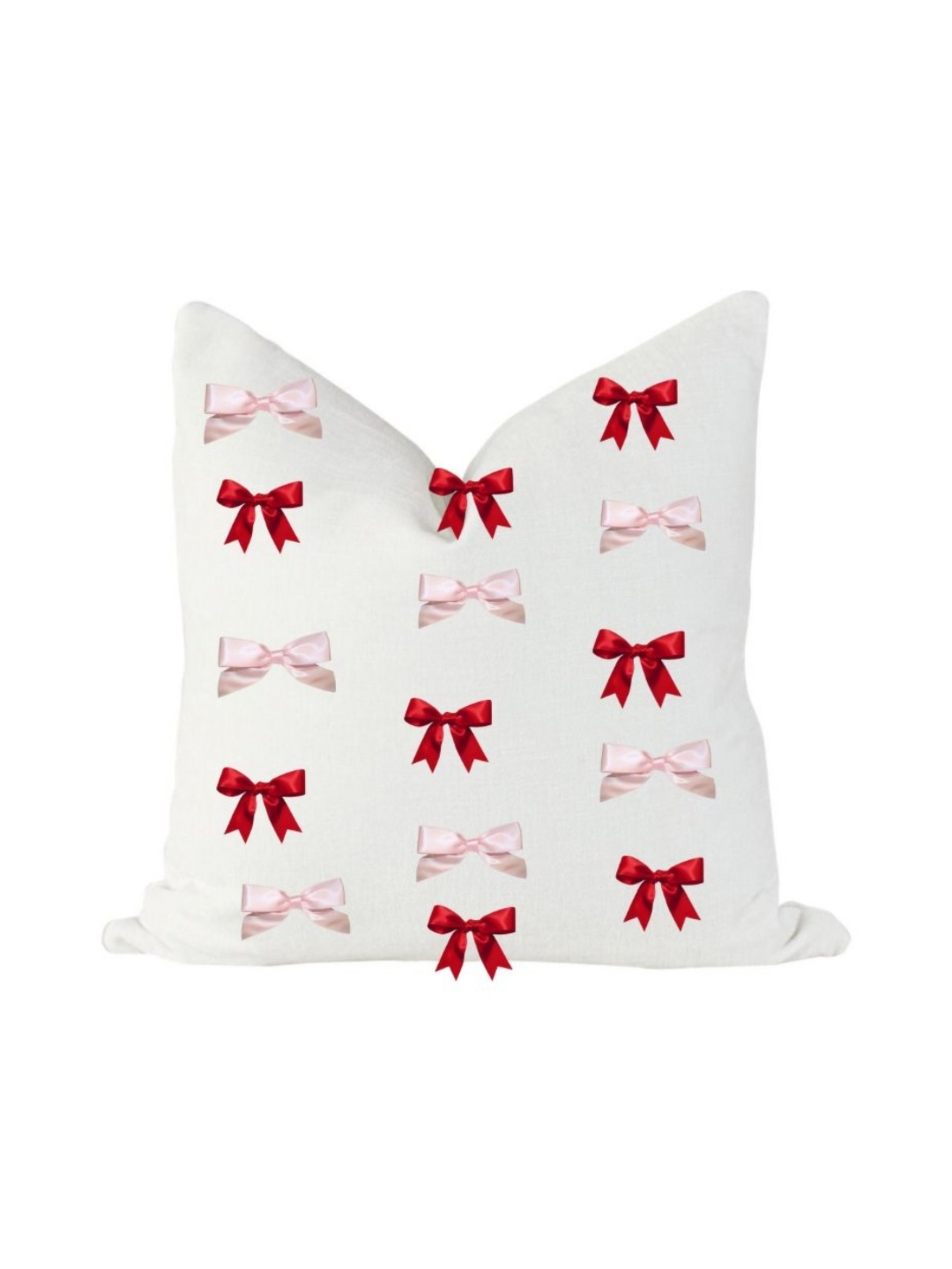 

THROWPILLOW White & Red Ribbon Bows Linen Square Valentine Cushion Cover