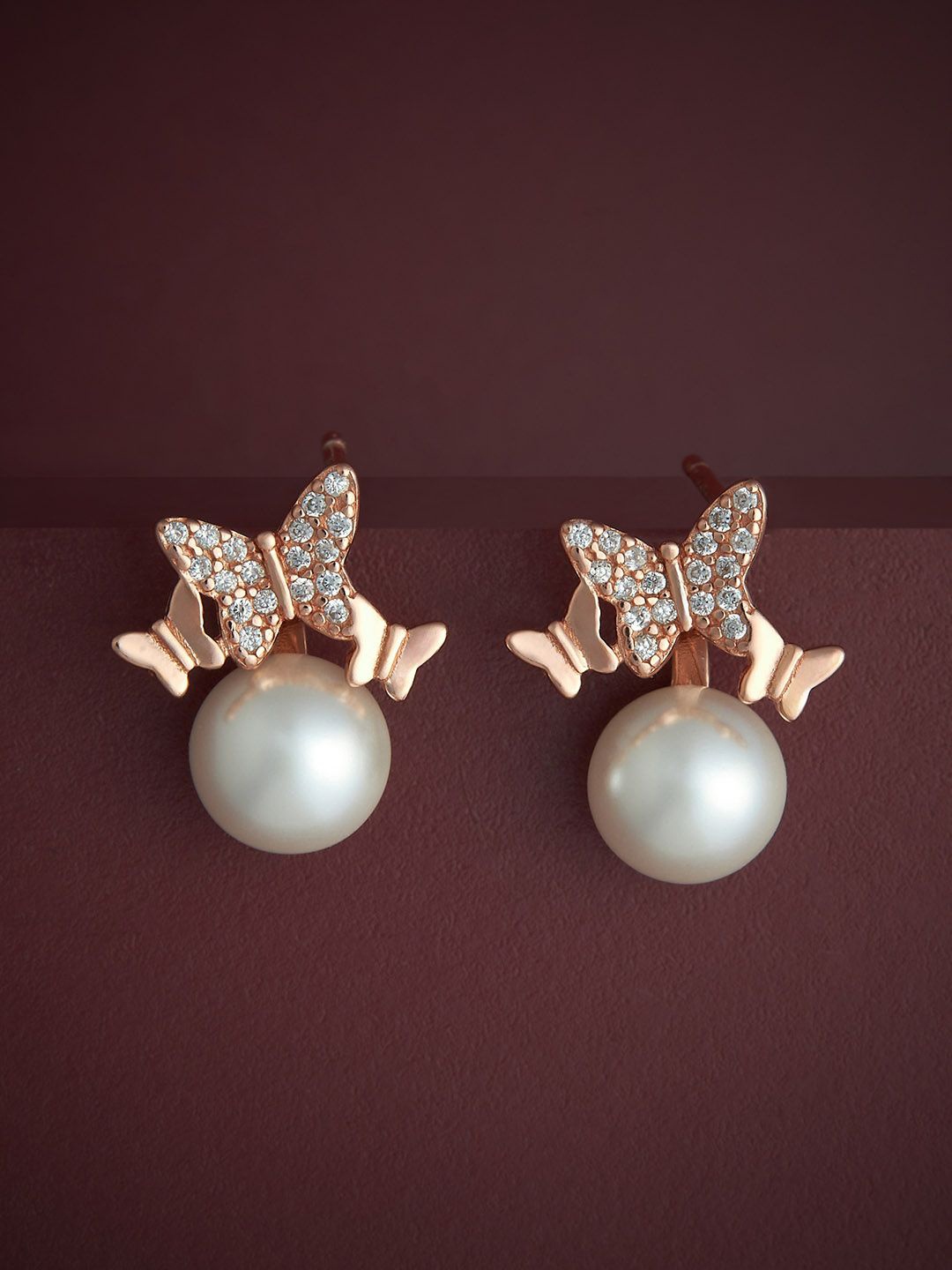 

Kushal's Fashion Jewellery 92.5 Sterling Silver Rose Gold-Plated Pearls Stud Earrings