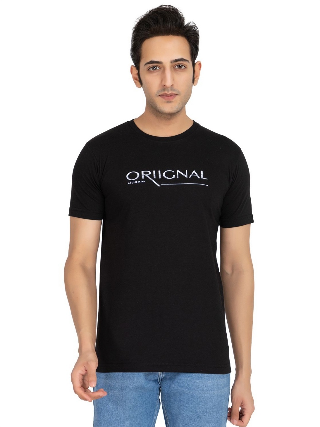 

Antiloop Men Typography Printed Round Neck Cotton T-shirt, Black