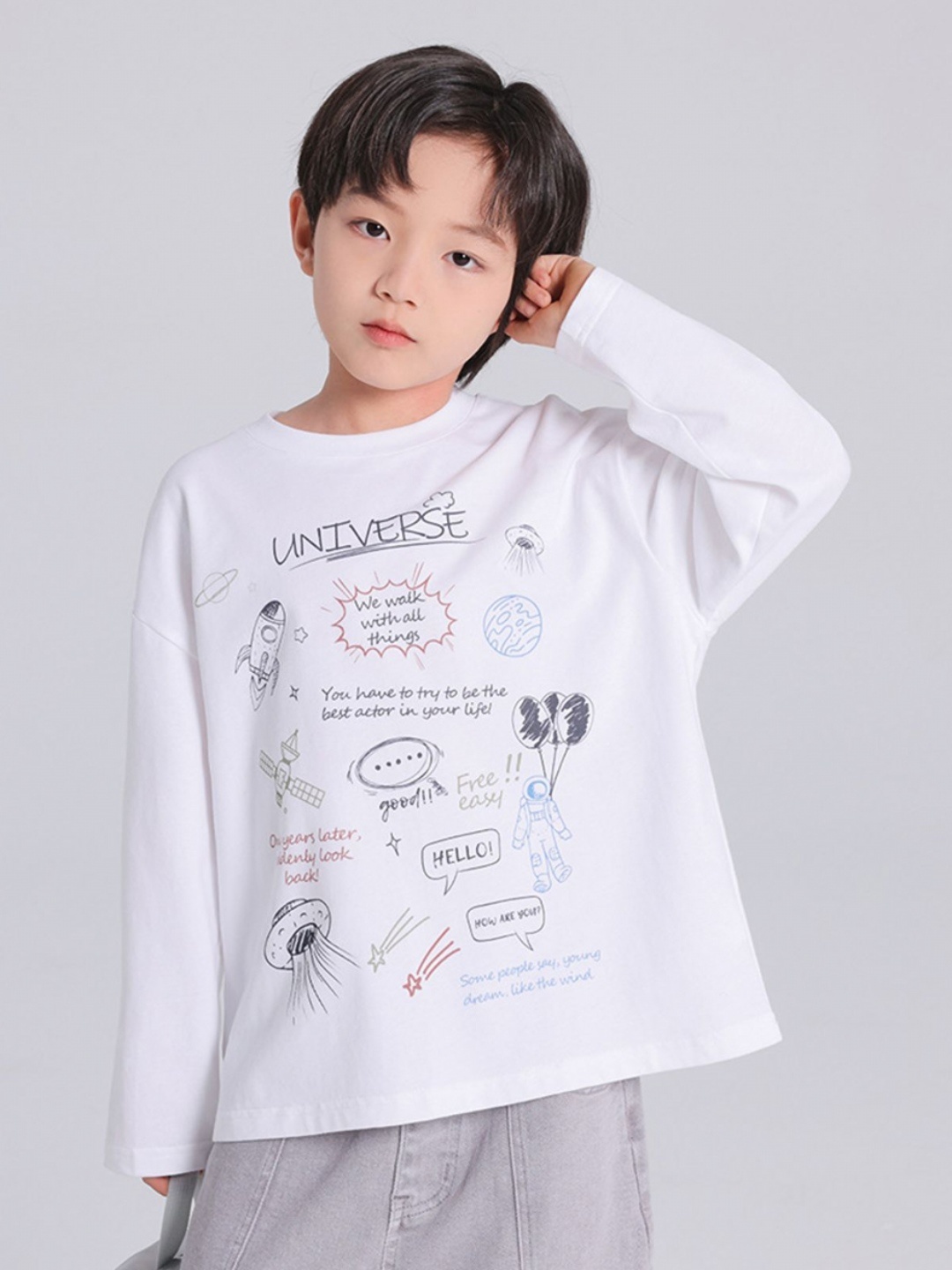 

LULU & SKY Boys Graphic Printed Round Neck Cotton Oversized T-shirt, White