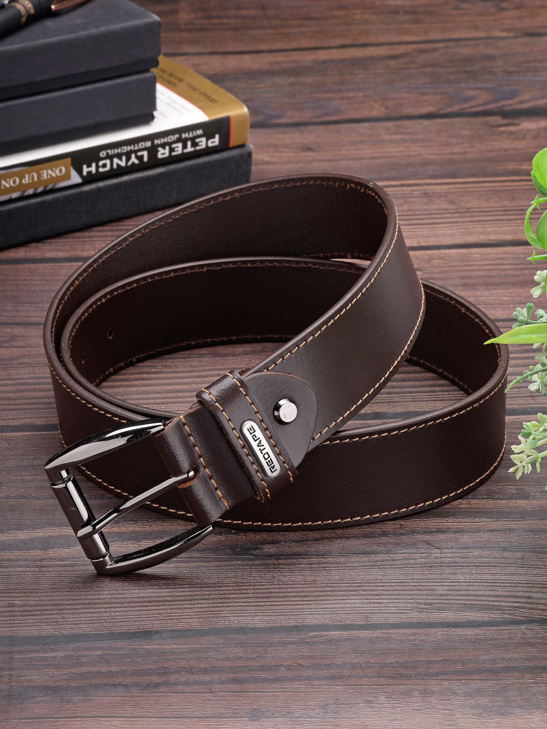 

Red Tape Men Leather Formal Belt, Brown