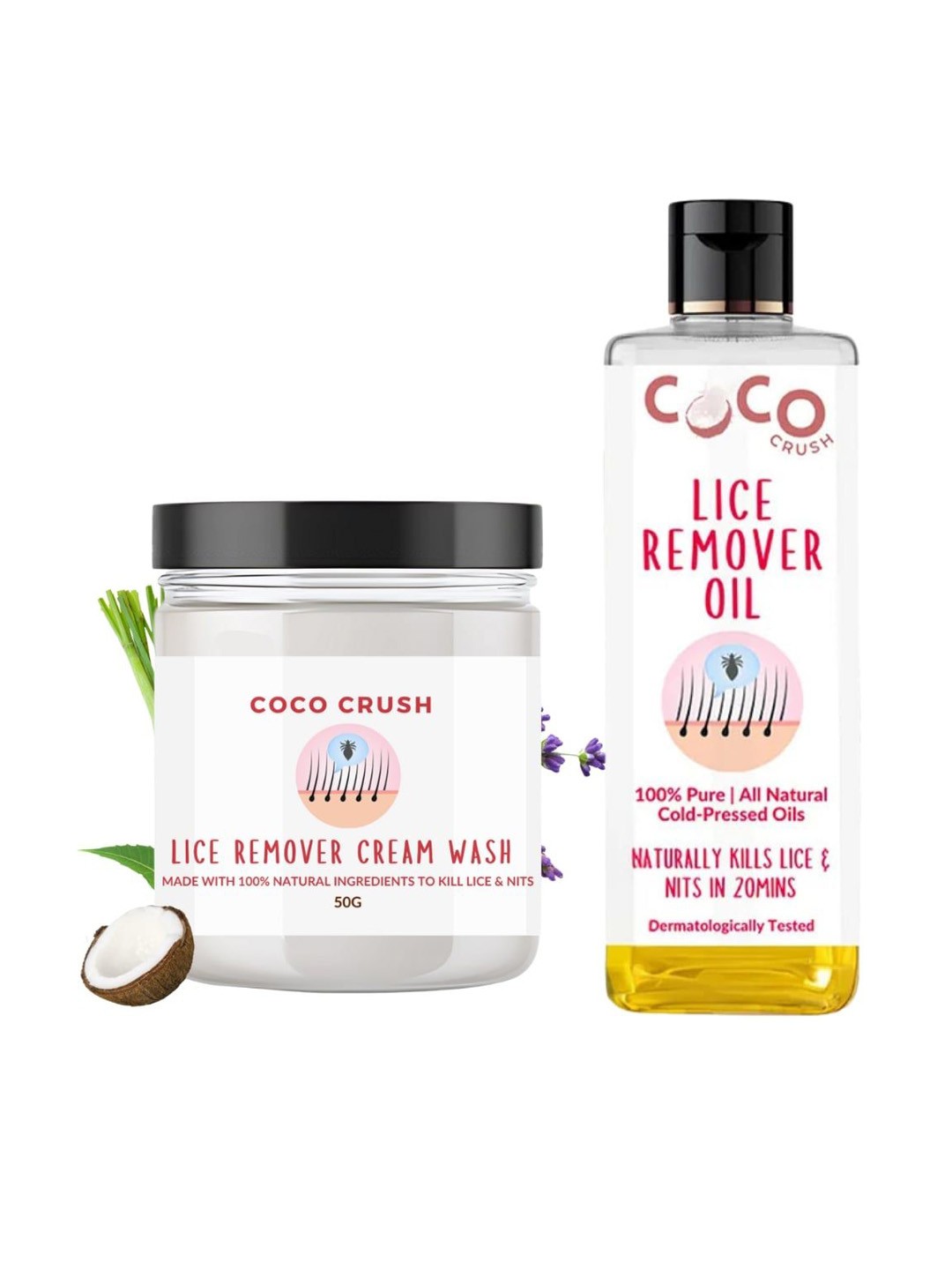 

Coco Crush Set Of 2 Lice Removal Hair Cream - 50 g With Lice Oil - 200 ml, Yellow
