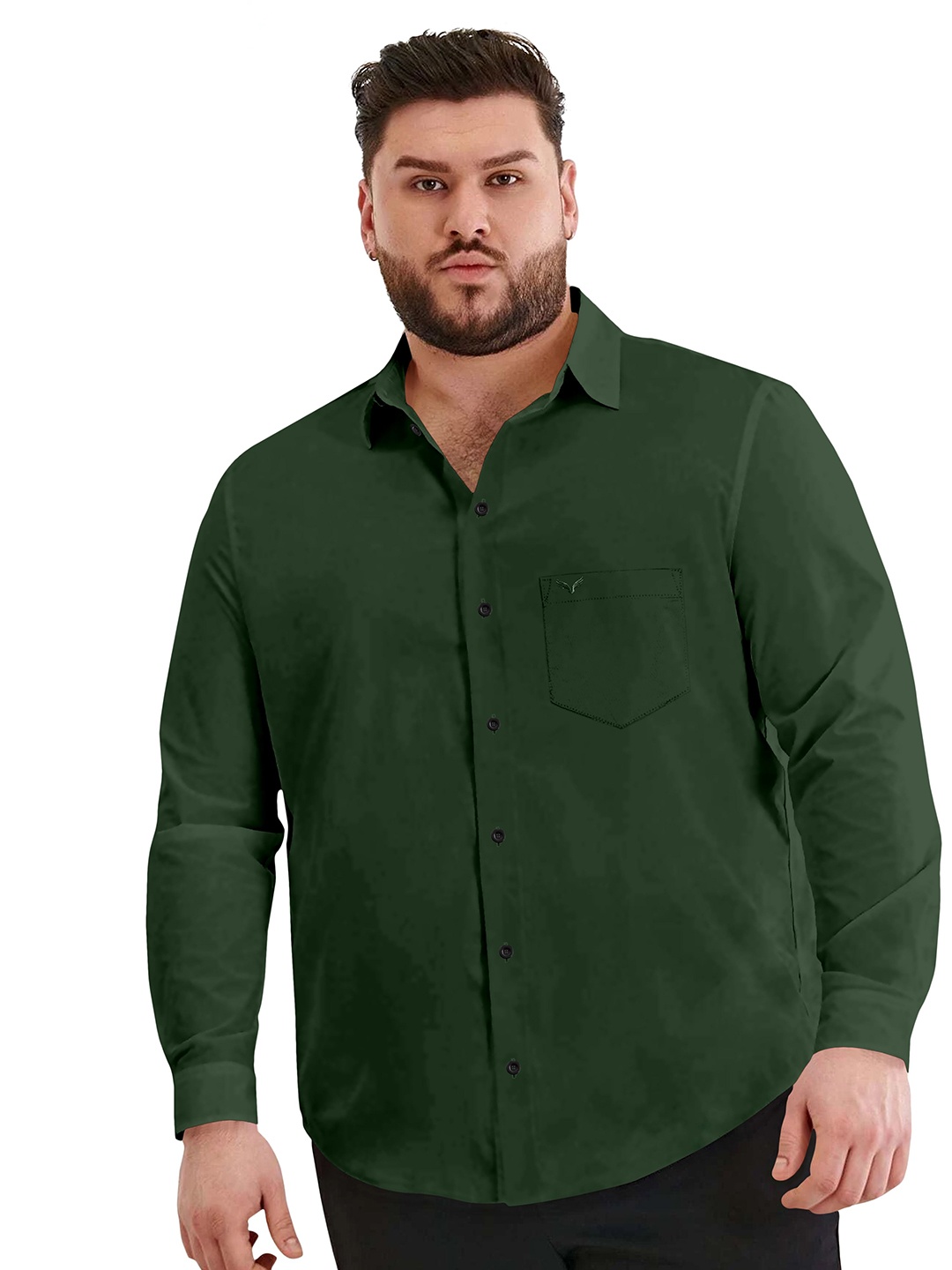 

Aloof Men Classic Fit Spread Collar Solid Cotton Casual Shirt, Green