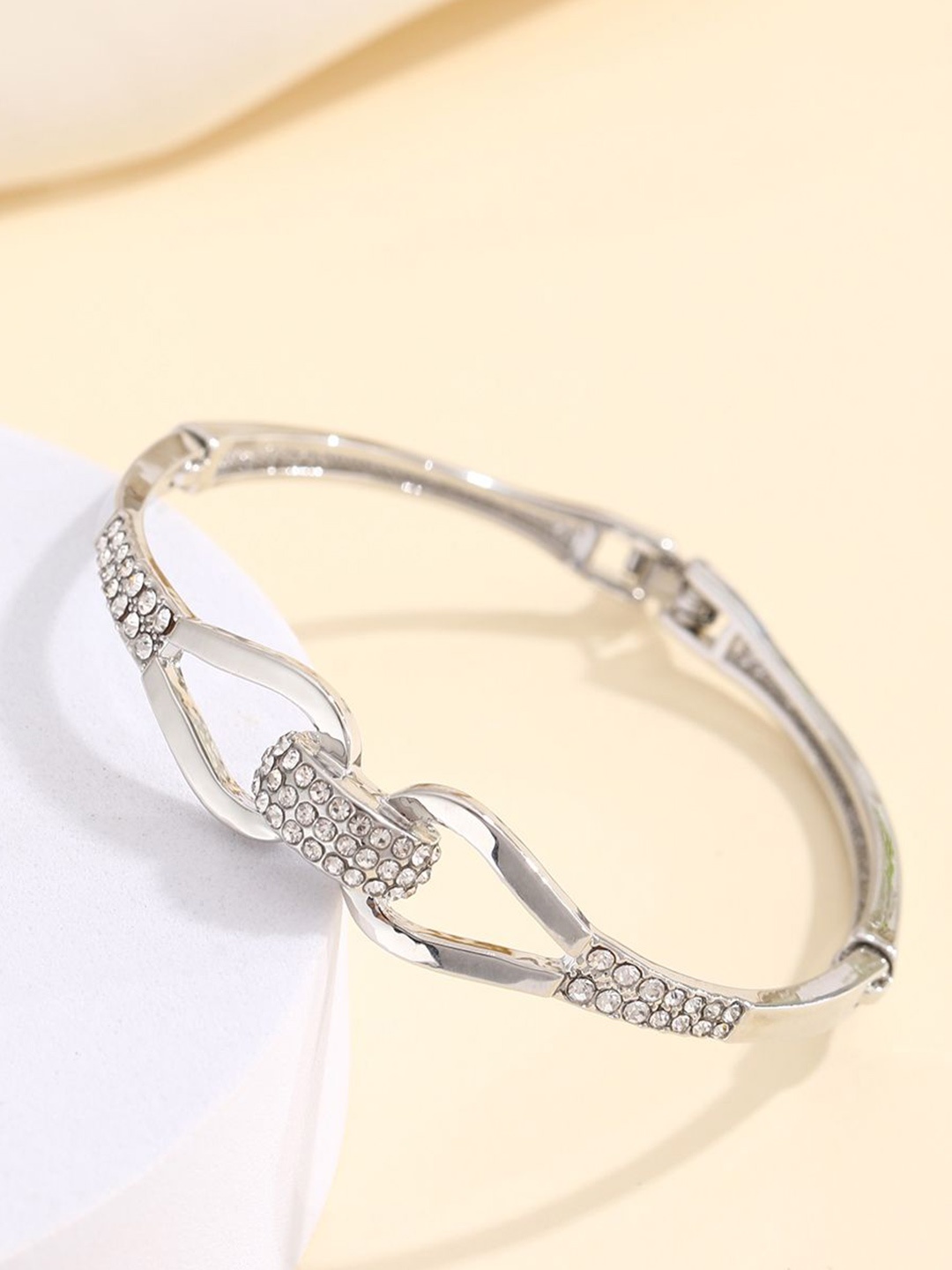 

Shining Diva Fashion Silver-Plated Crystals Studded Bangle-Style Bracelet