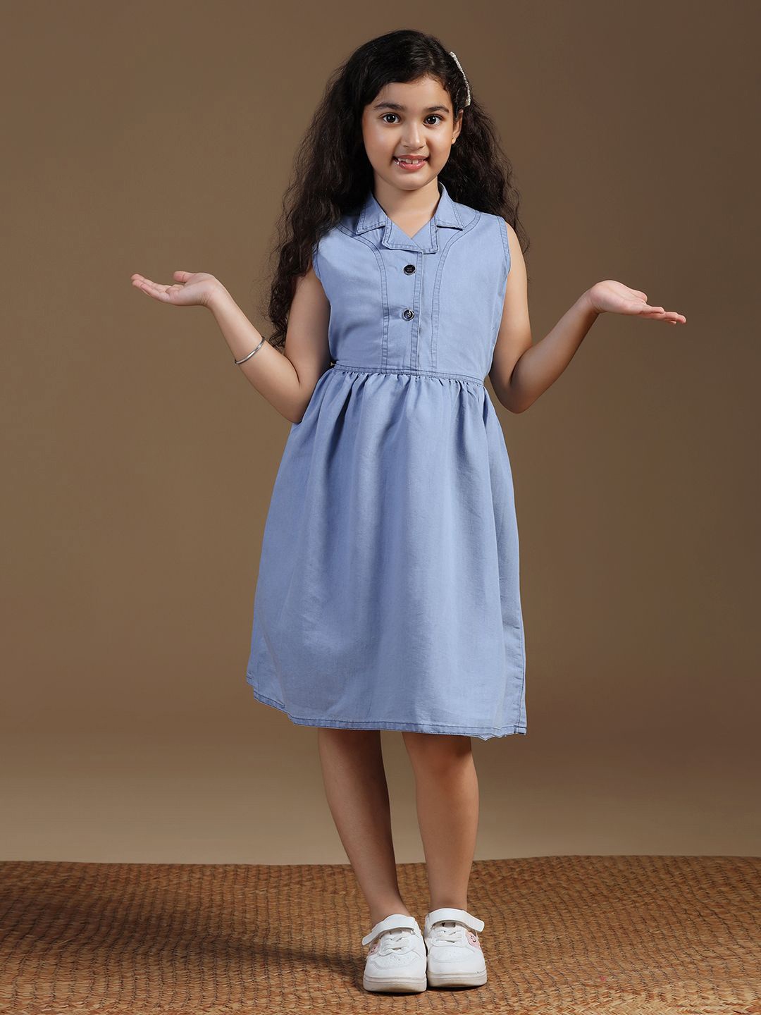 

YK Denim Fit & Flare Dress, Blue