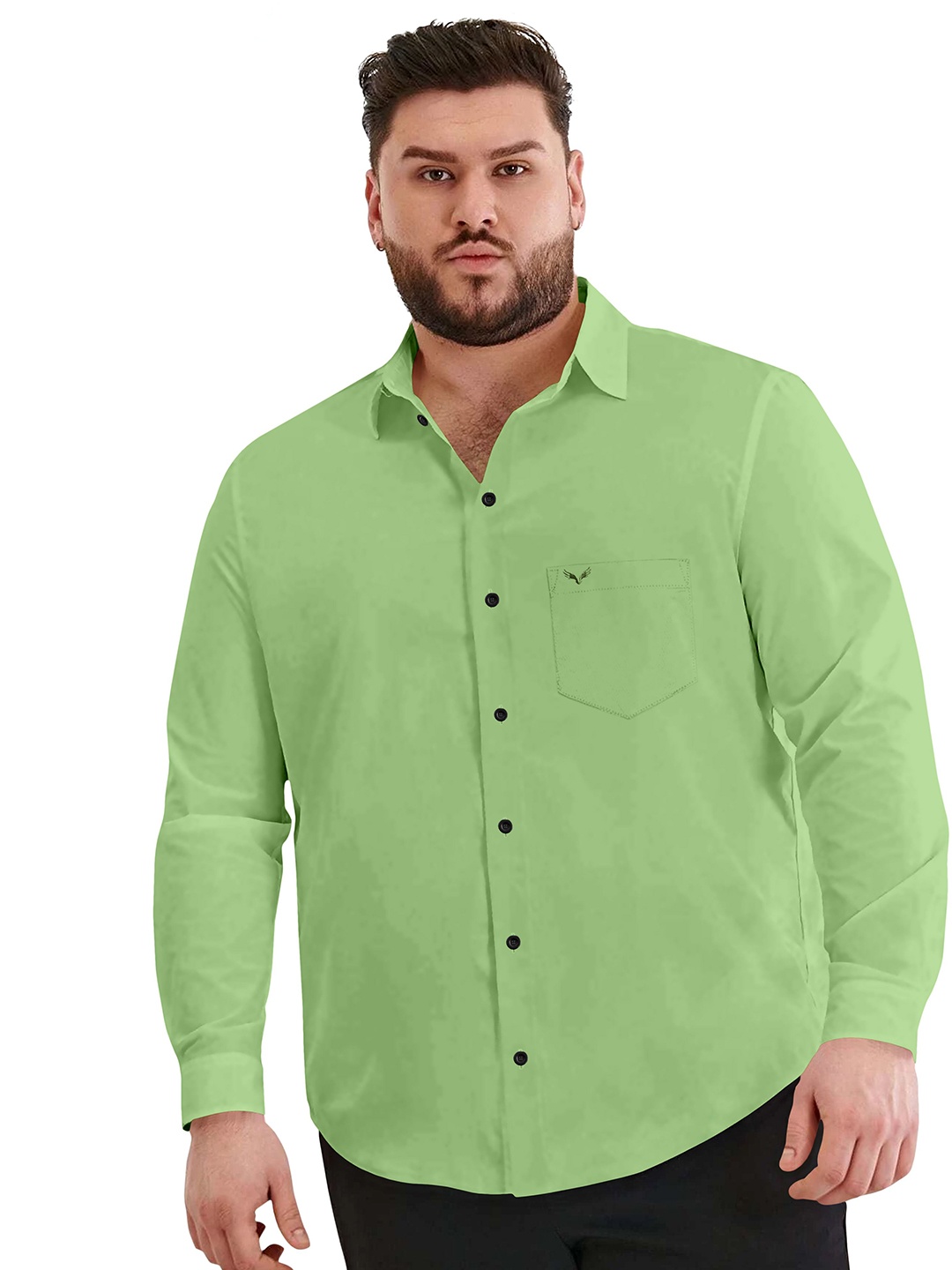 

Aloof Men Plus Size Classic Fit Spread Collar Solid Cotton Casual Shirt, Green