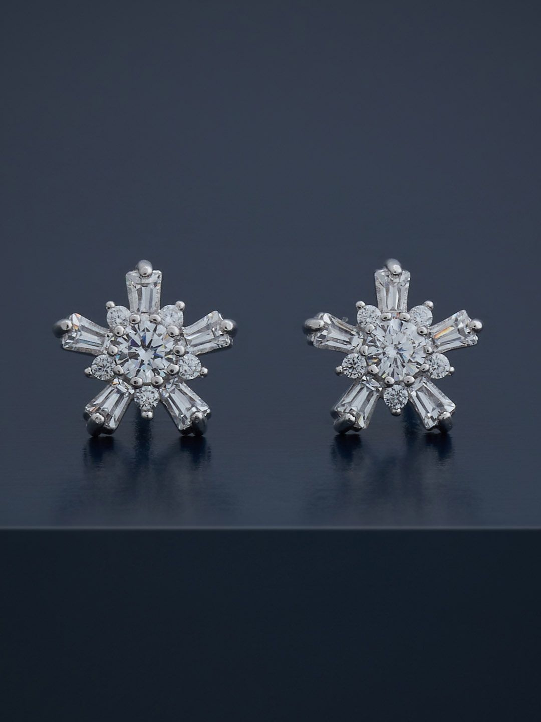 

Kushal's Fashion Jewellery 92.5 Sterling Silver Rhodium-Plated Floral Shaped Studs