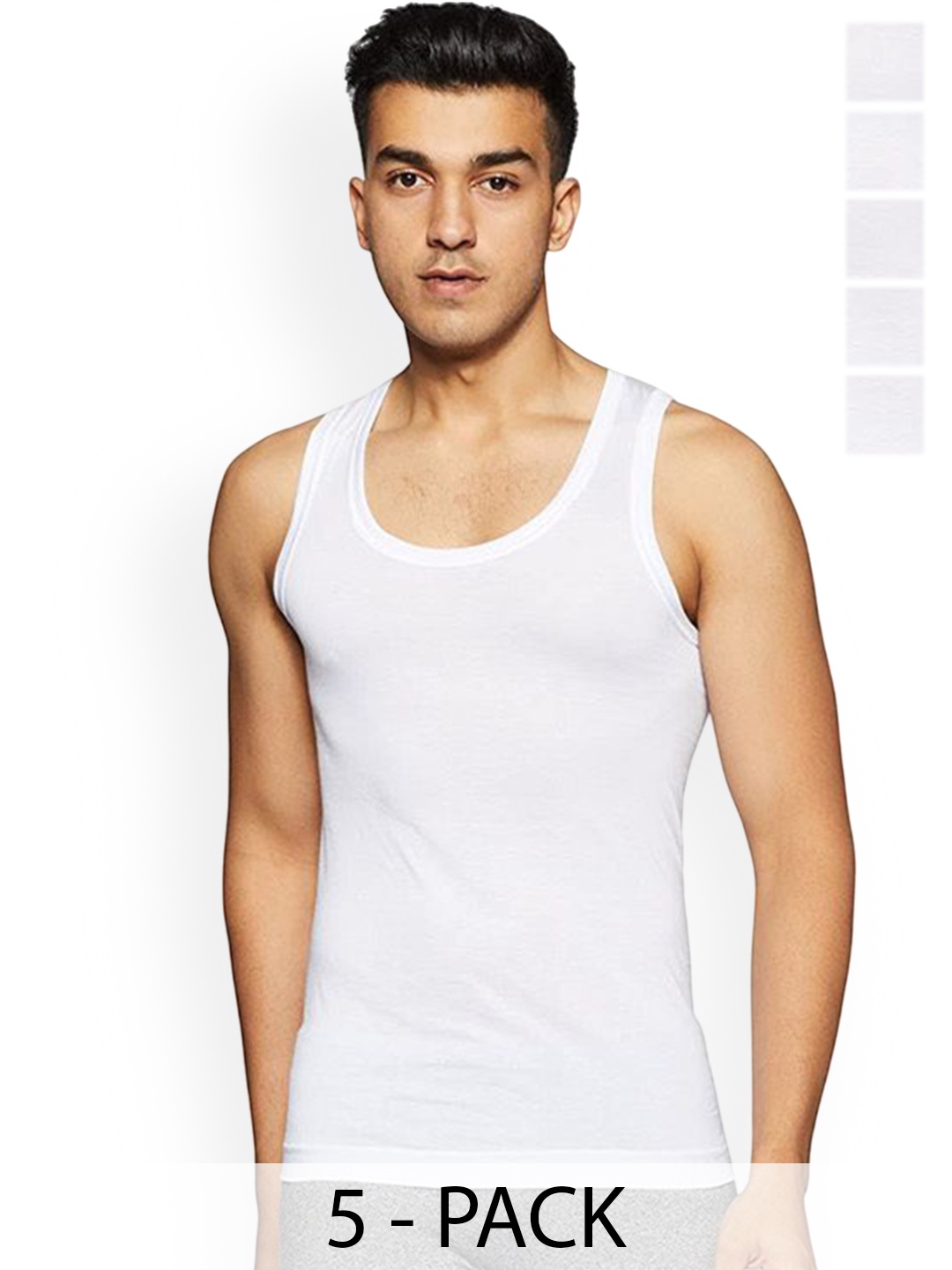 

Rupa Pack Of 5 Cotton Undershirt Vests Frontline-Air-Whit-RN-5-90, White