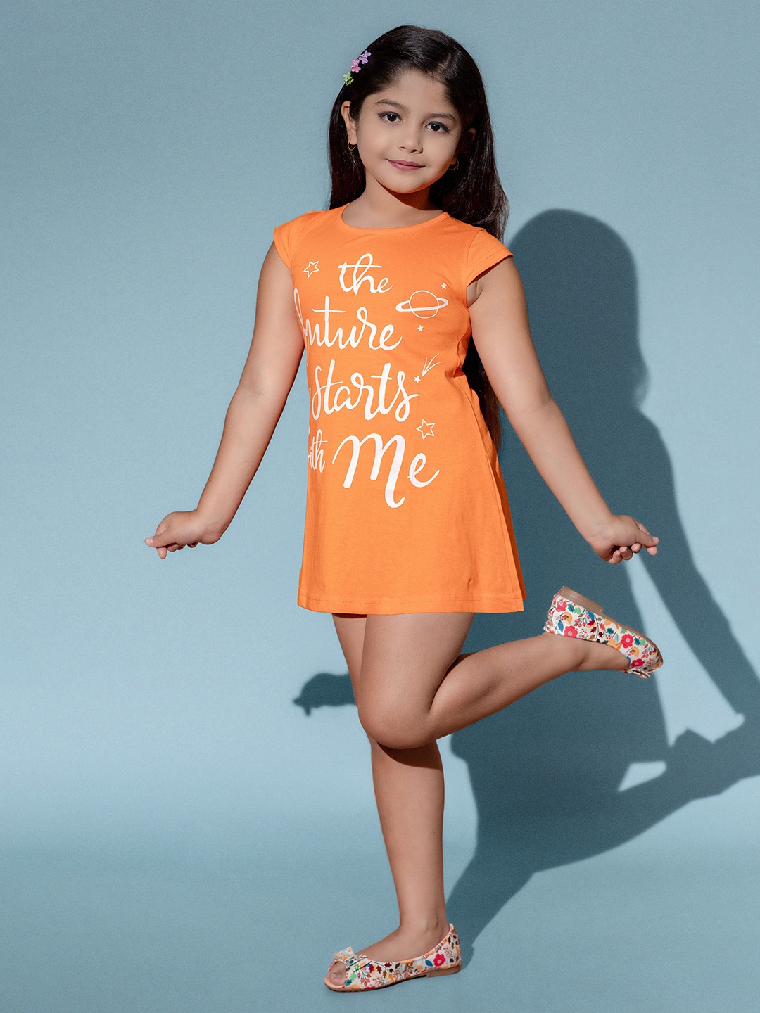 

BARKAT DESIGNING PLANET Girls Typography Print A-Line Mini Dress, Orange