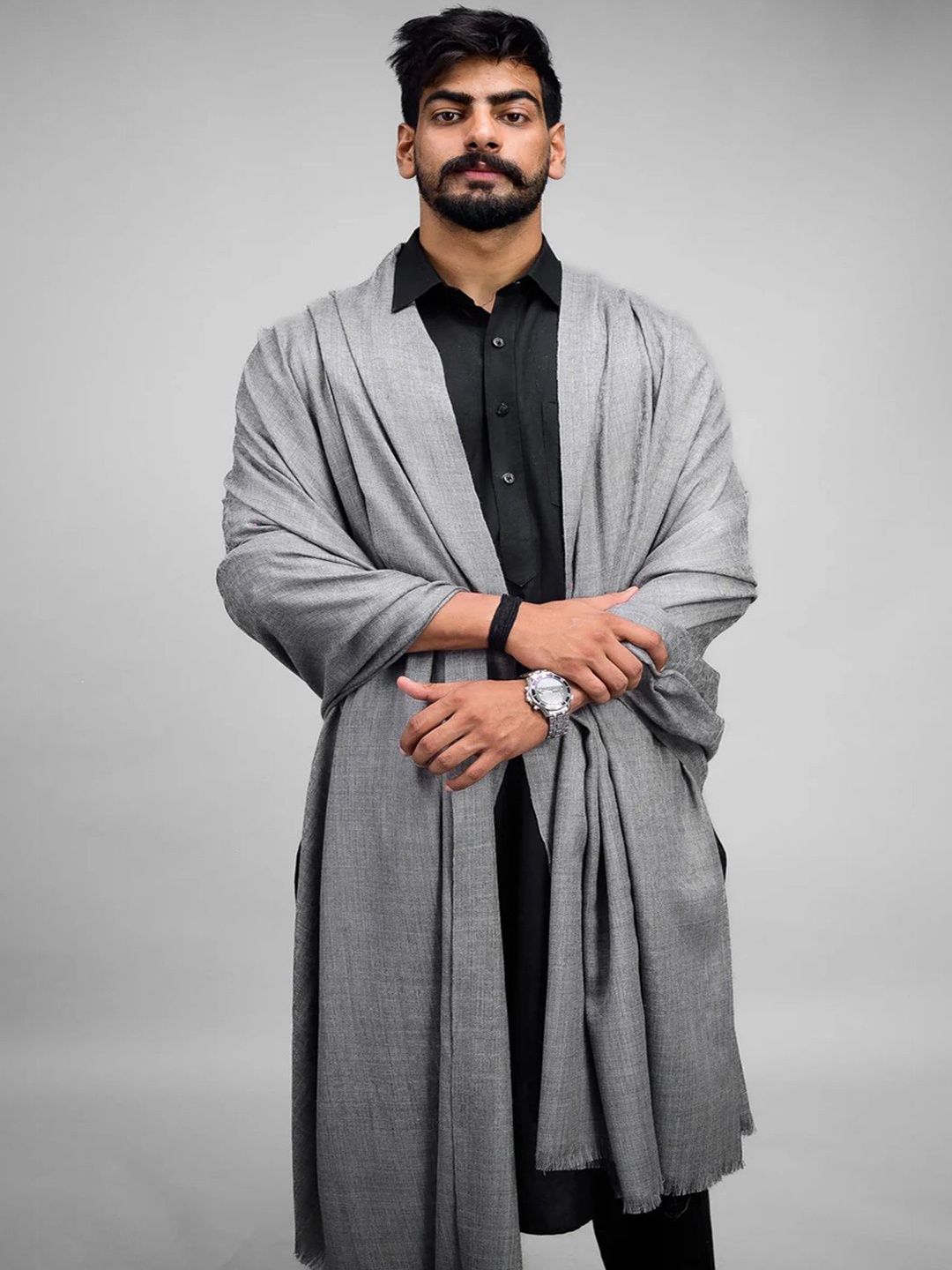 

THE SHAWL STUDIO Men Woolen Shawl, Grey