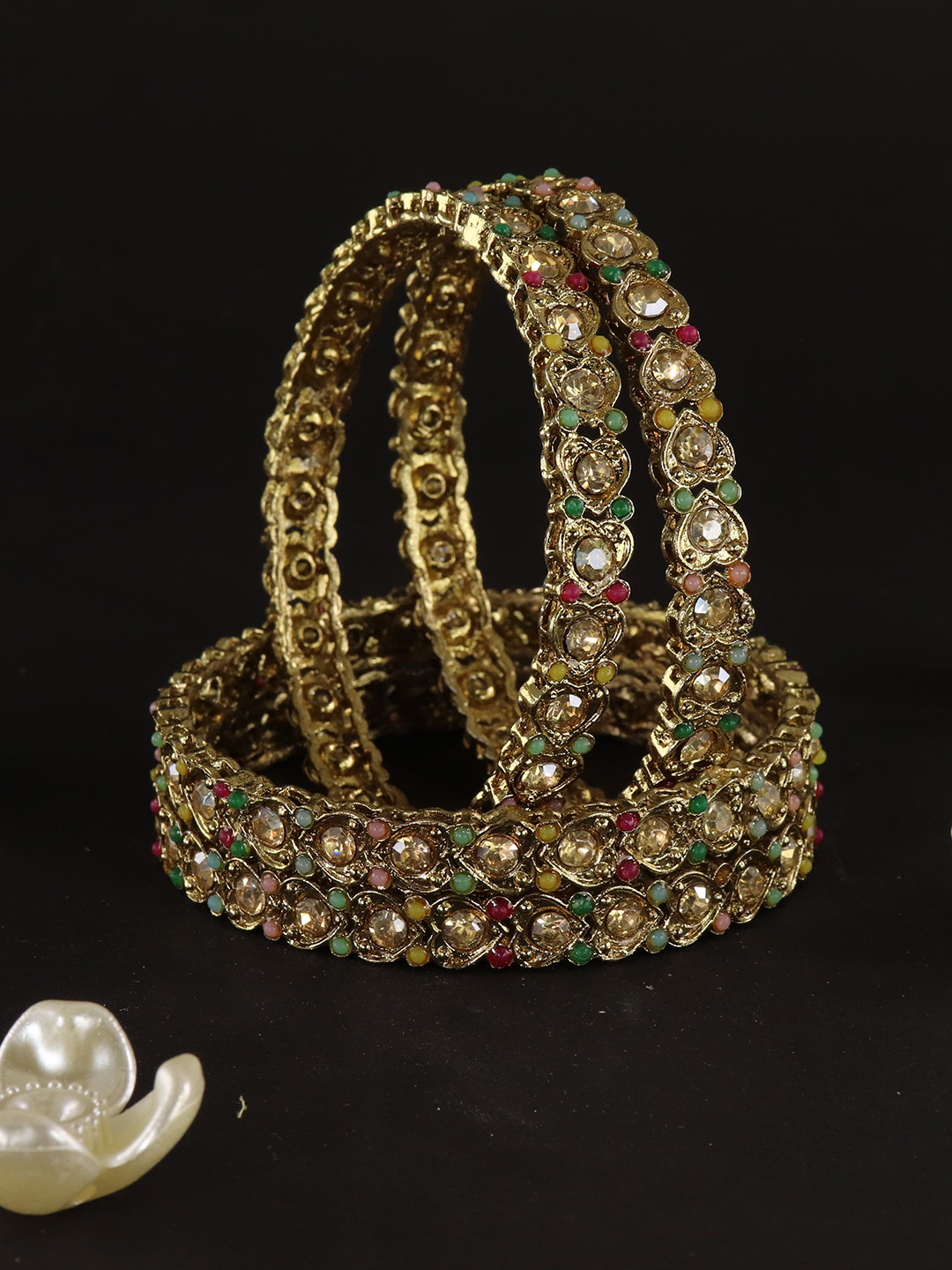 

ZULKA Set Of 4 Gold-Plated Zircon Stones-Studded Bangles
