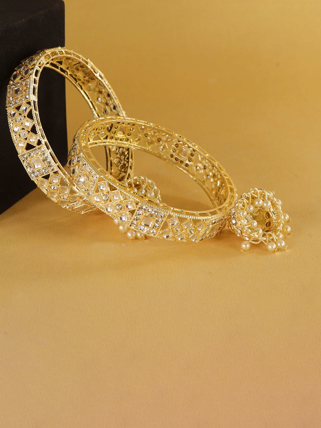 

NMII Set Of 2 Cubic Zirconia Studded Latkan Bangles, Gold