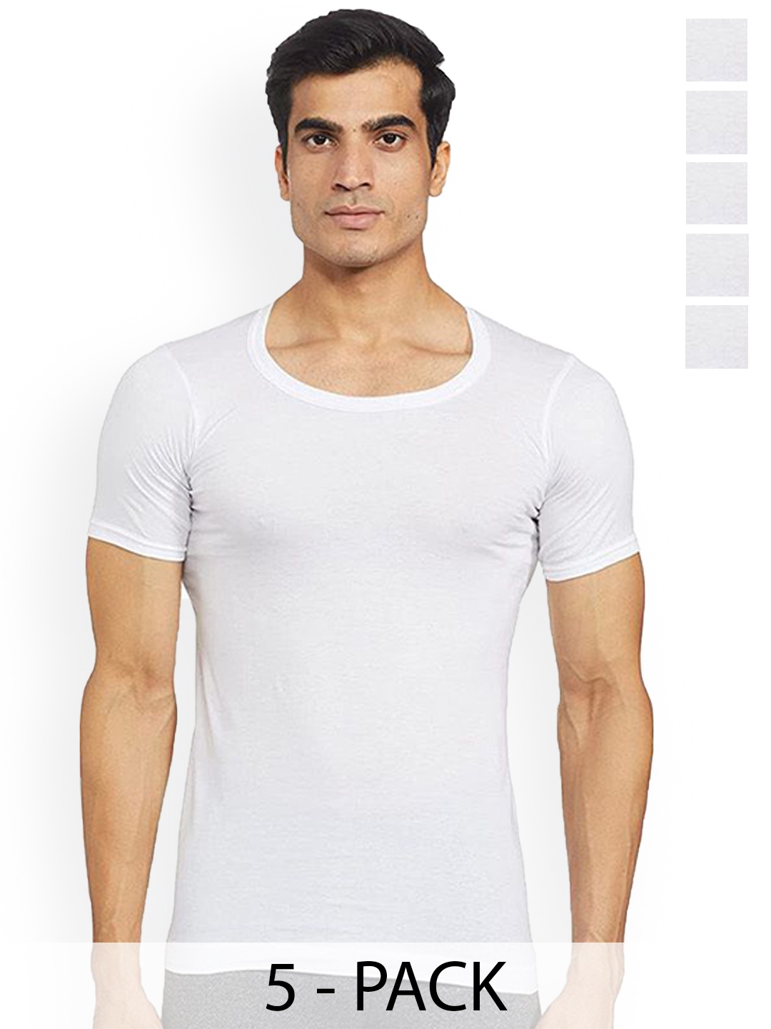 

Rupa Pack Of 5 Pure Cotton Undershirt Vests Frontline-Sky-White-RNS-5-100