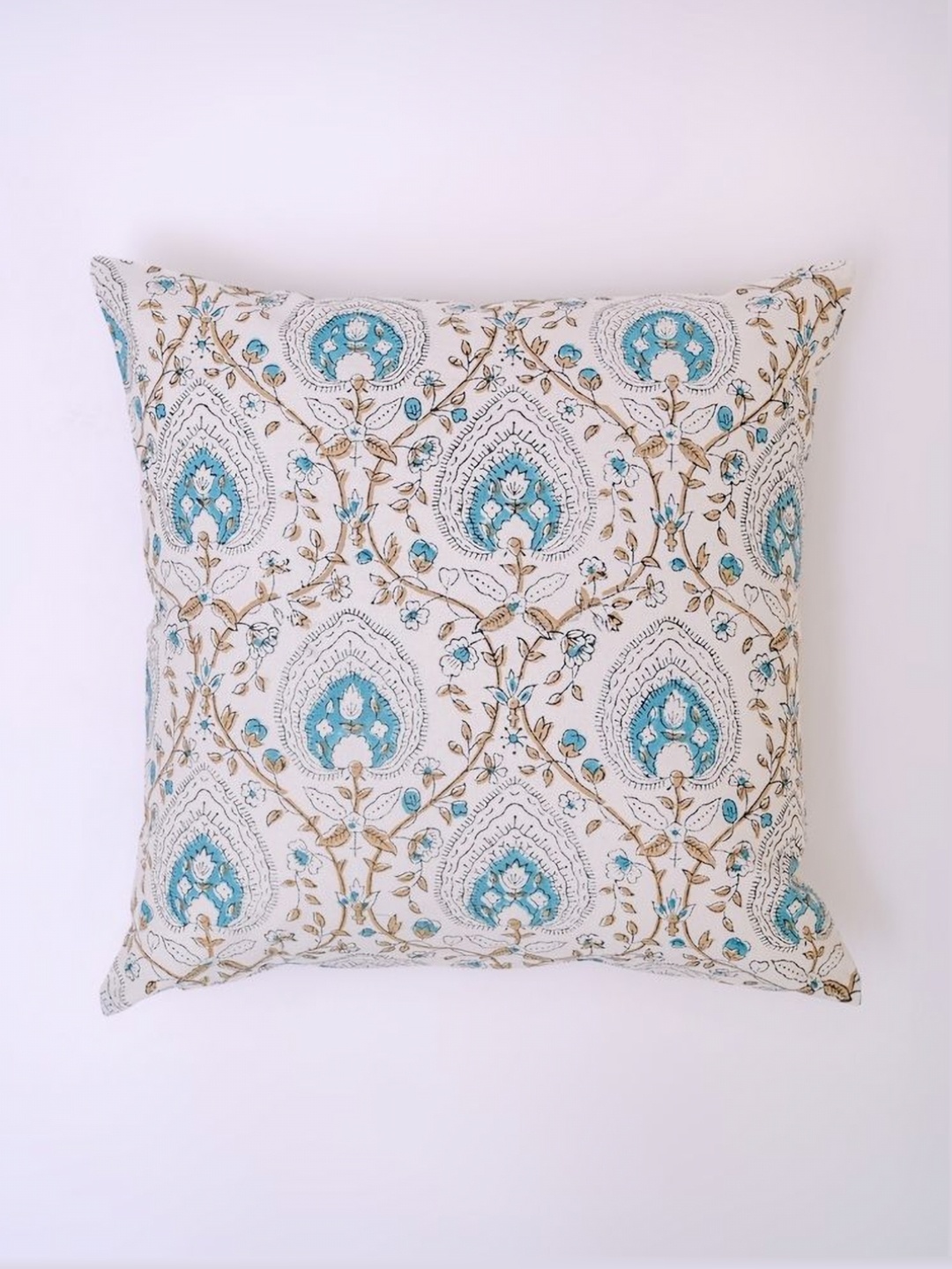 

Block N Style White & Blue Floral Printed Cotton Square Cushion Cover