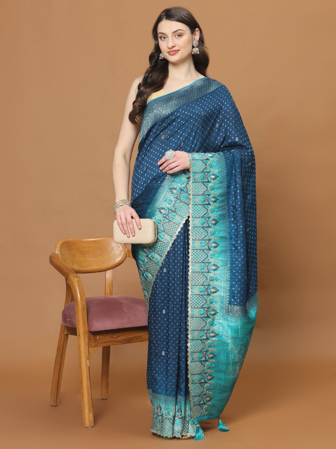 

Meena Bazaar Woven Design Zari Saree, Blue