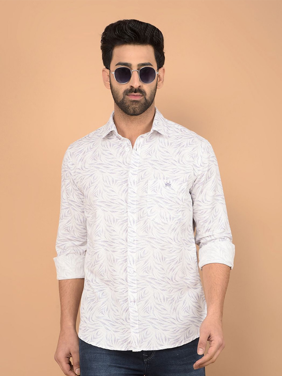 

Crimsoune Club Men Classic Fit Tropical Printed Casual Shirt, White