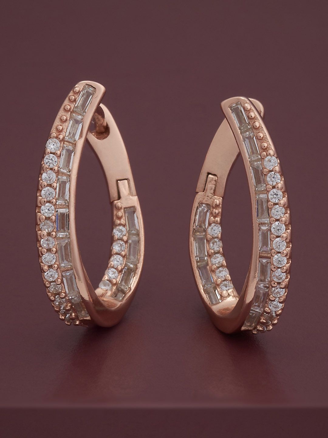 

Kushal's Fashion Jewellery 92.5 Sterling Silver Rose Gold-Plated Zircon Hoop Earrings