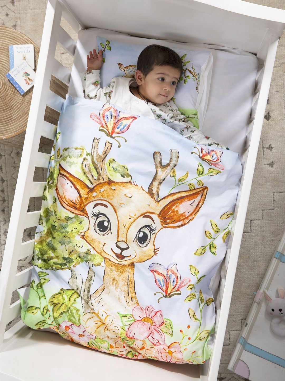 

THE BABY TRUNK Kids White 3 Pieces Printed Egyptian Cotton 210 GSM Superfine Bedding Set