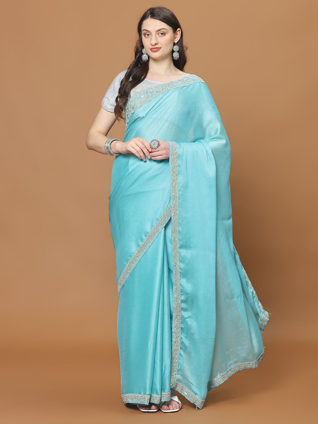 

Meena Bazaar Embellished Sequinned Saree, Blue