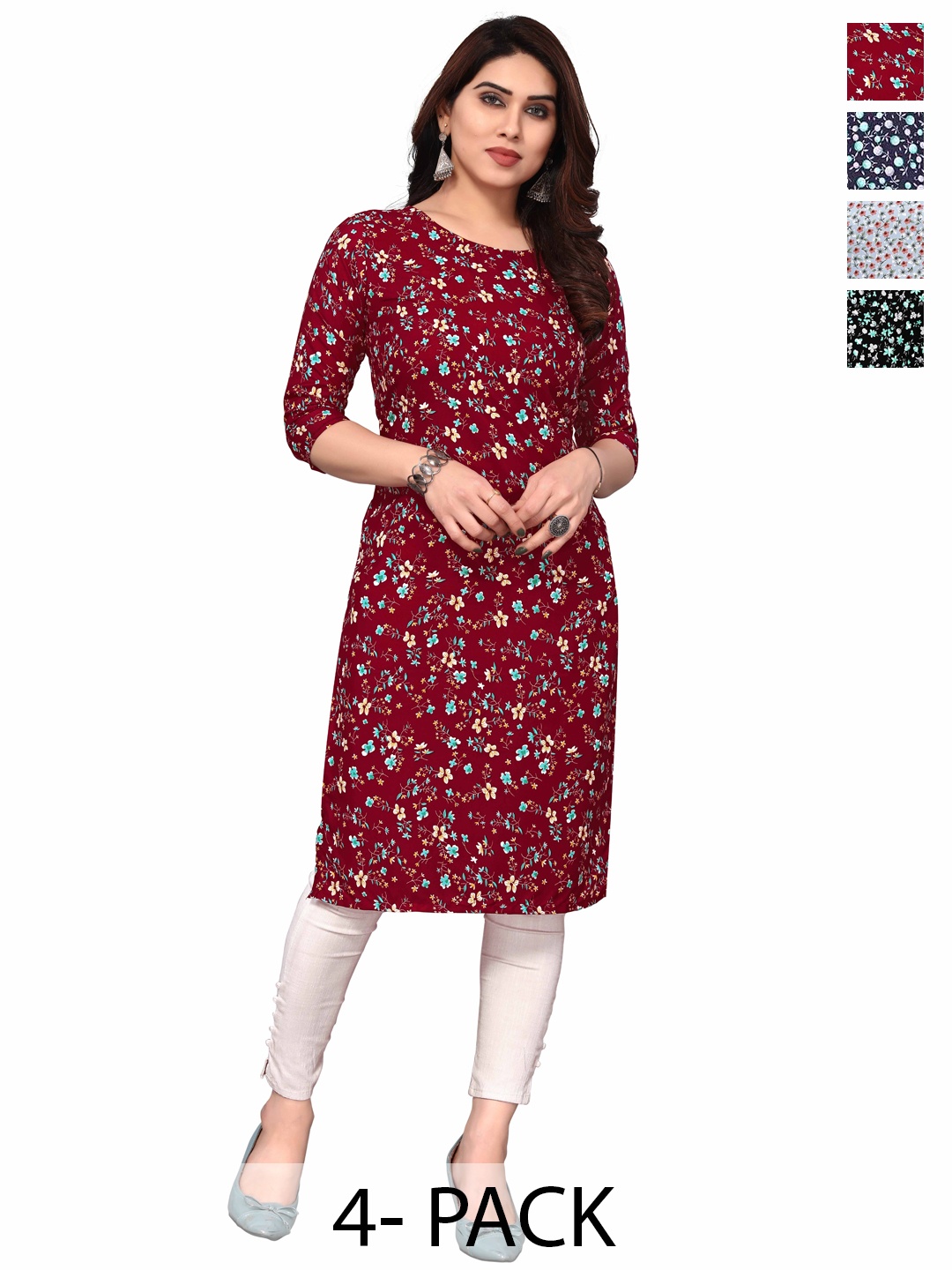 

KETAKI FASHION Women Geometric Printed Thread Work Crepe Kurta, Multi