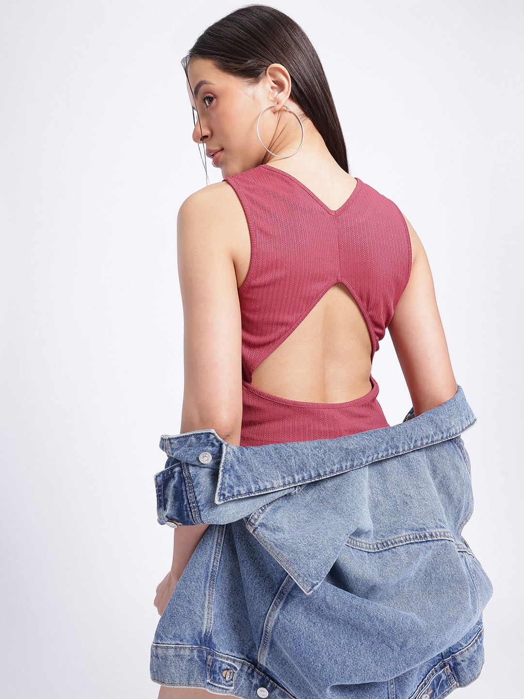 

glitchez Blush & Bold Self-Design Cut-Out Back Top, Rust