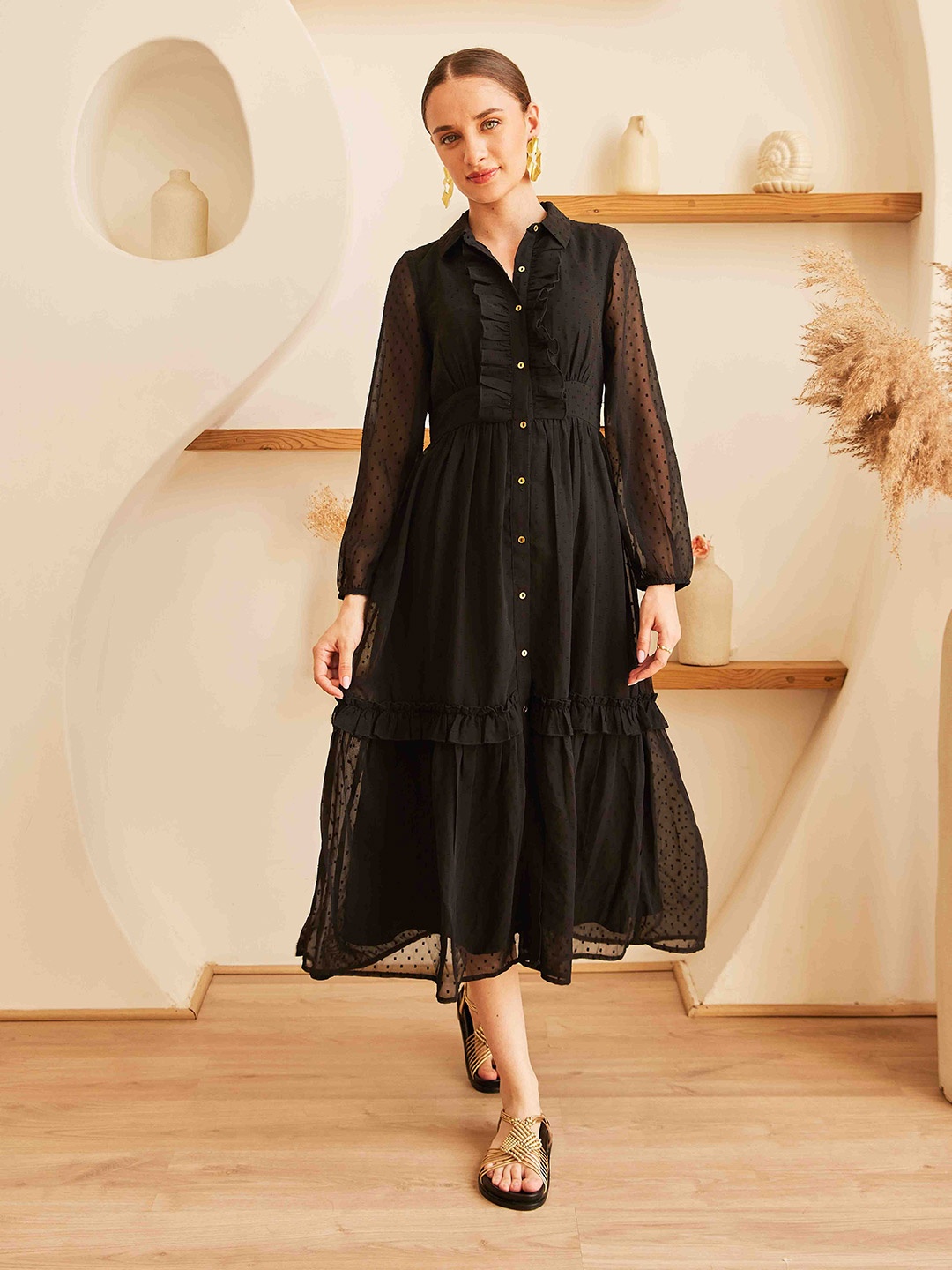 

House of Sal Women Anta Midi Dress, Black