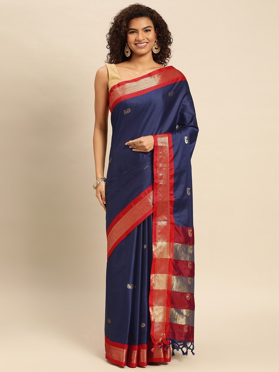 

DIVASTRI Woven Design Zari Paithani Saree, Navy blue