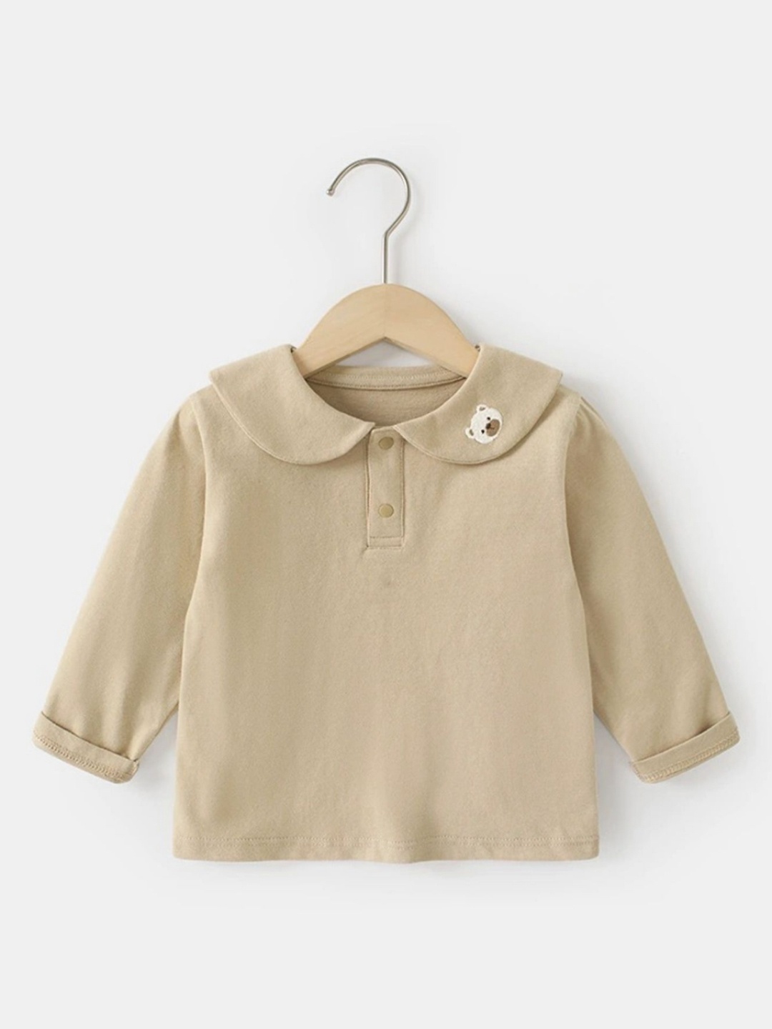 

LULU & SKY Girls Solid Peter Pan Collar Cotton T-shirt, Beige