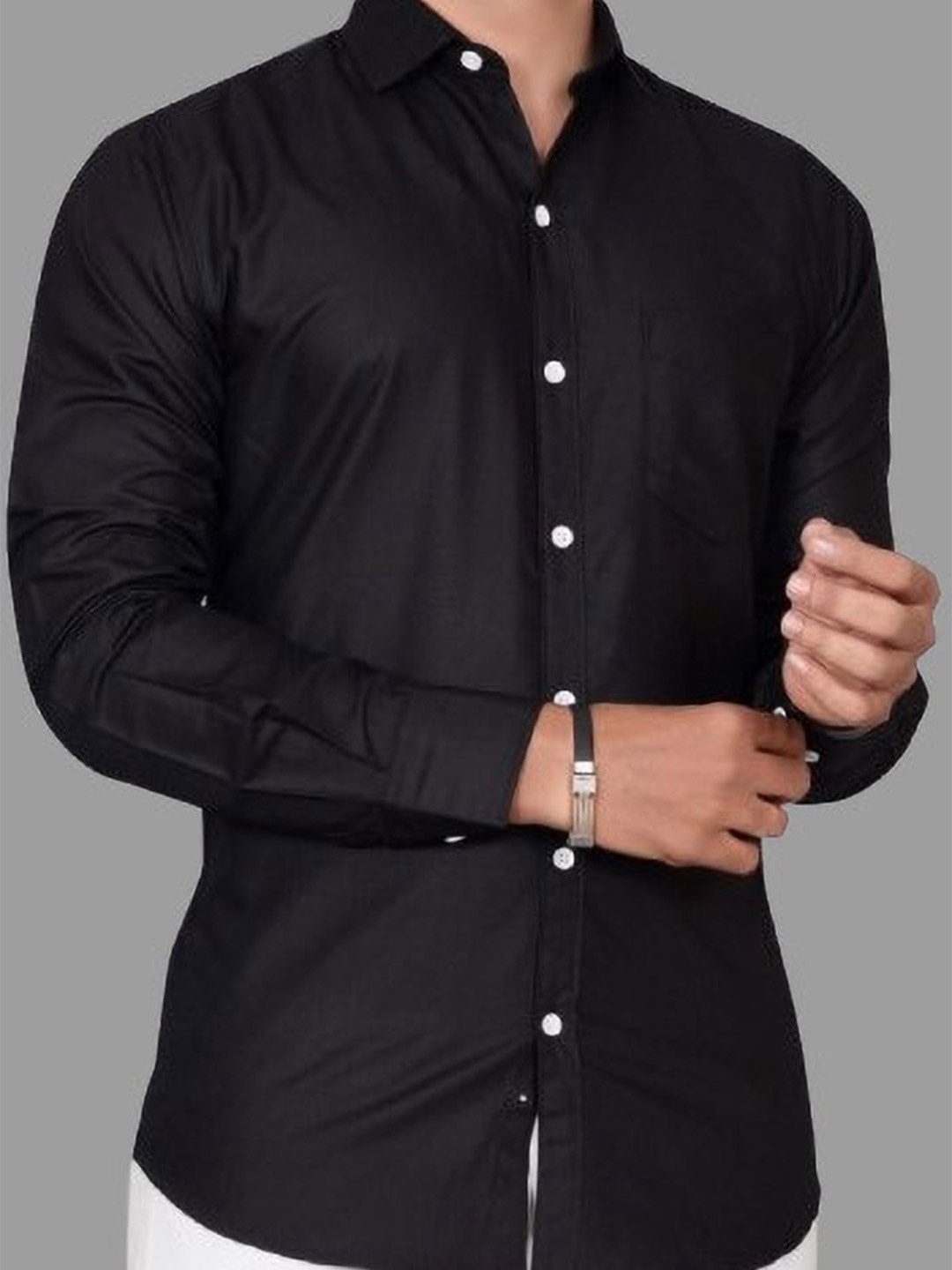 

Metronaut Men Standard Regular Fit Spread Collar Solid Cotton Casual Shirt, Black