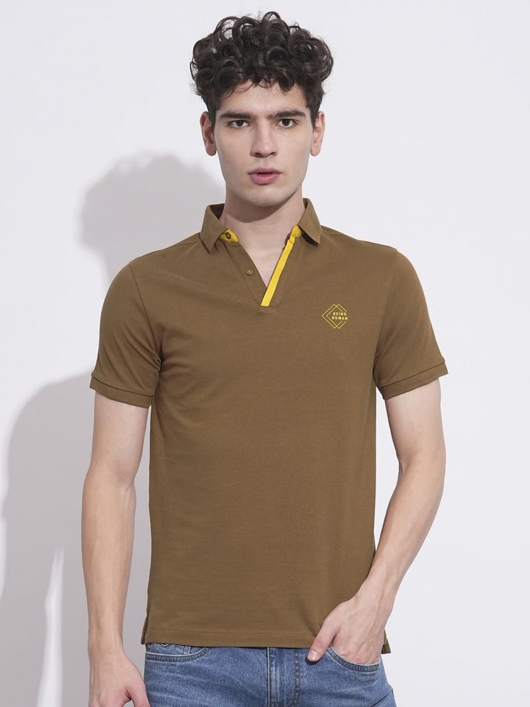 

Being Human Men Solid Polo Collar Cotton T-shirt, Brown