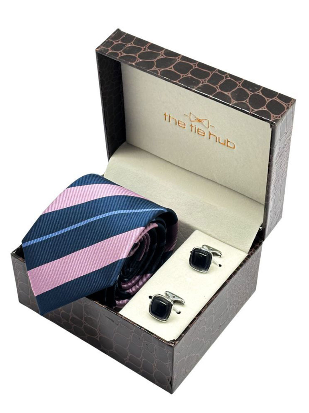 

The Tie Hub Men Necktie & Cufflinks Accessory Gift Set, Pink