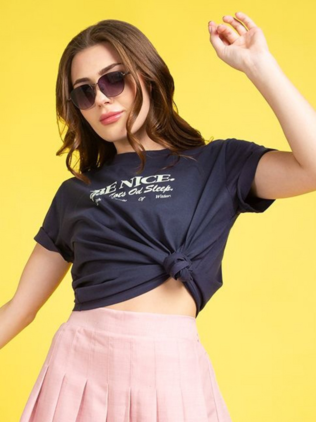 

Mast & Harbour Women Printed T-shirt, Navy blue