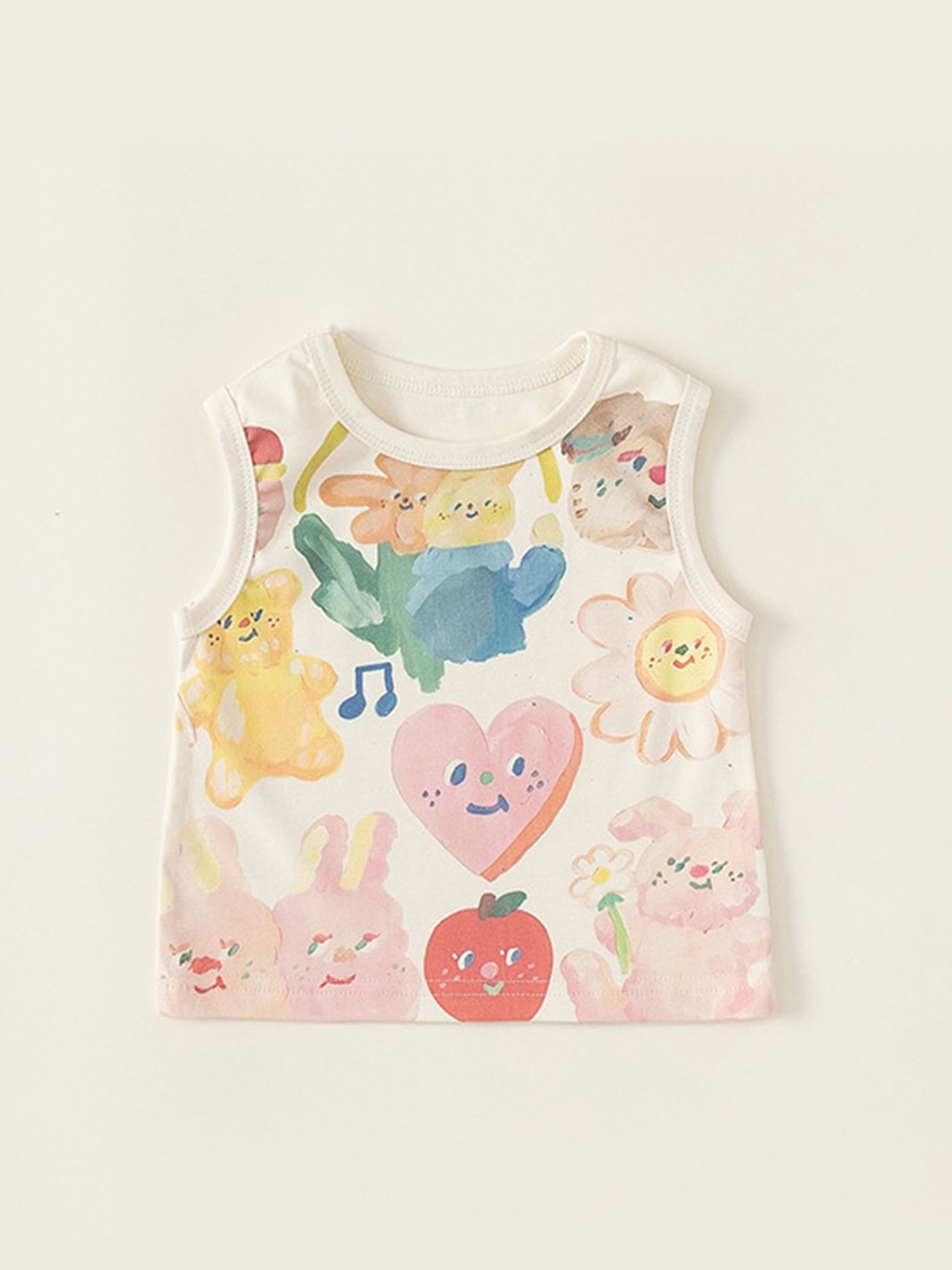 

LULU & SKY Girls Printed Round Neck Sleeveless Cotton Top, White