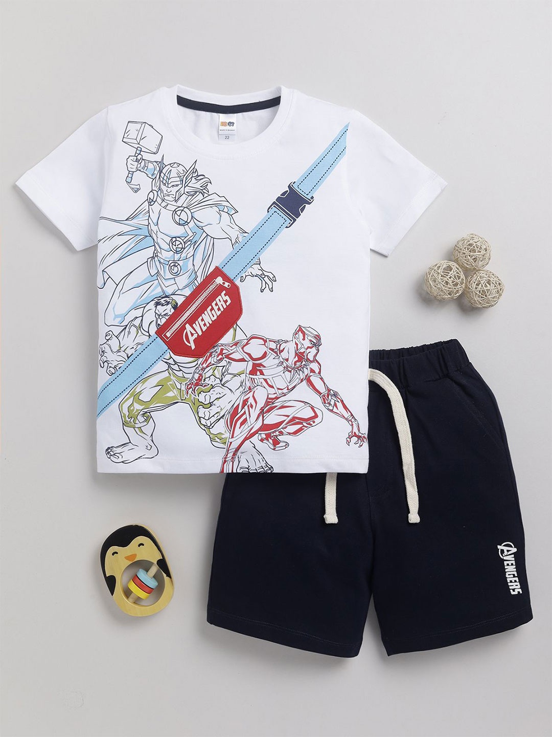 

LITTLE NINJA Boys Printed Round Neck Pure Cotton T-Shirt With Shorts, Blue