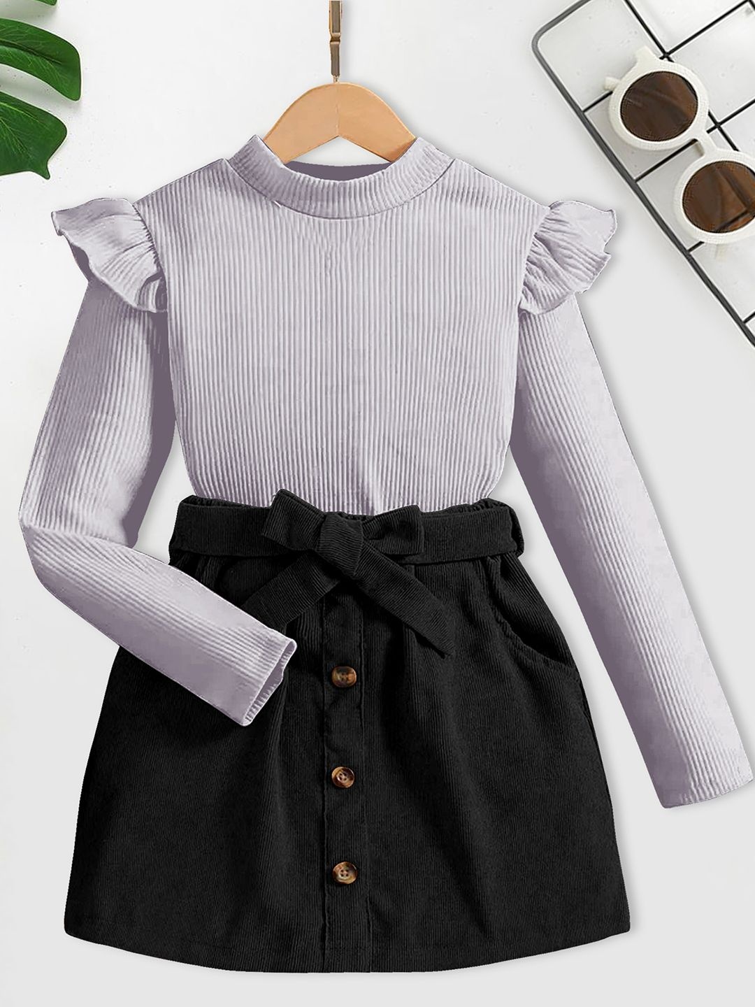 

HERE&NOW Girls Long Sleeves Top With Skirt, Grey
