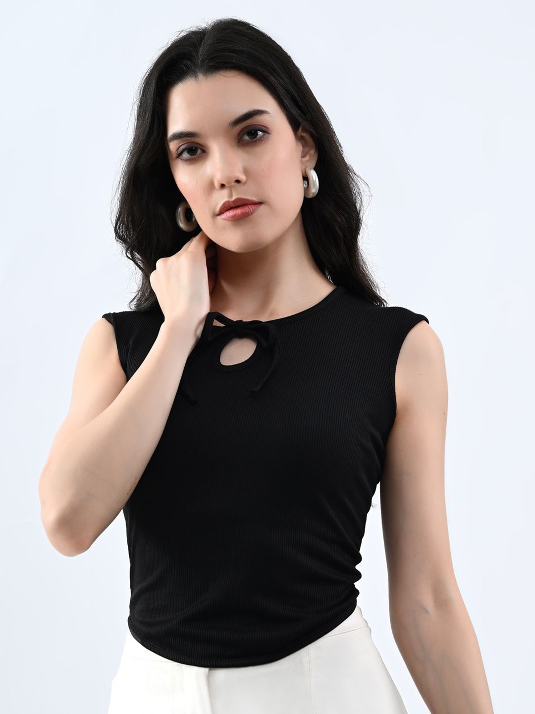 

Moda Rapido Women Solid Choker Neck Top, Black