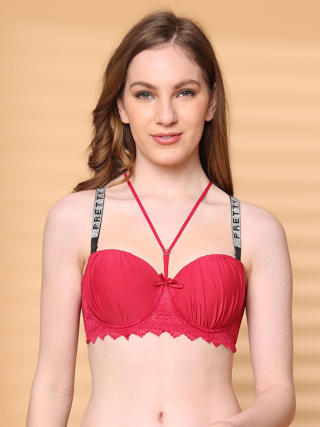 

PrettyCat Bra Medium Coverage Underwired Lightly Padded, Red