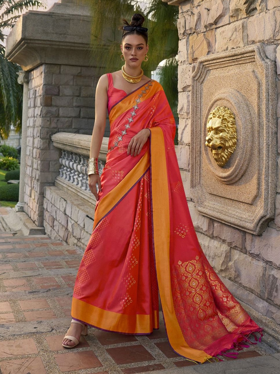 

Anouk Woven Design Zari Silk Blend Banarasi Saree, Orange