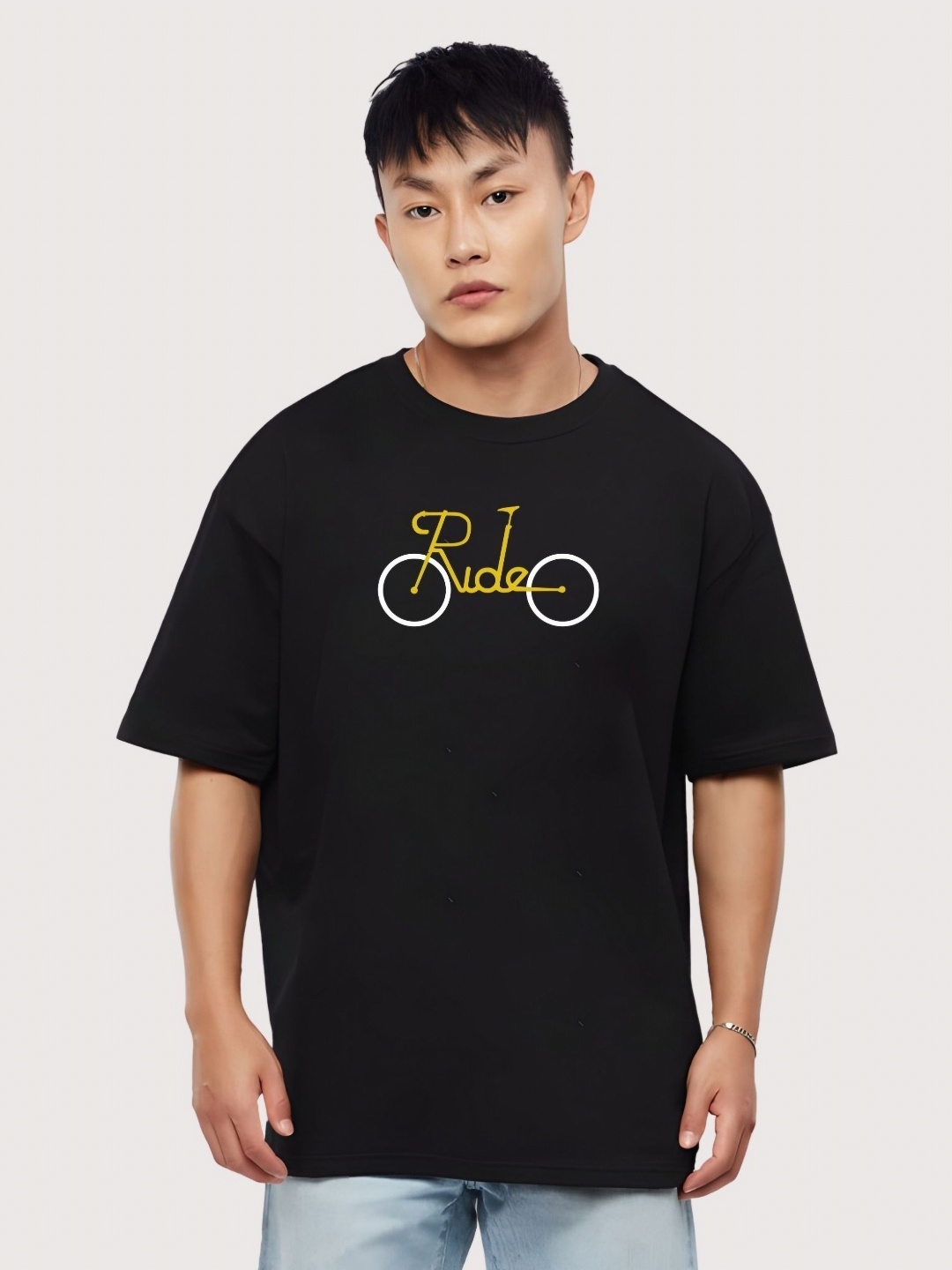 

Moda Rapido Men Graphic Printed Round Neck Cotton Oversized T-shirt, Black