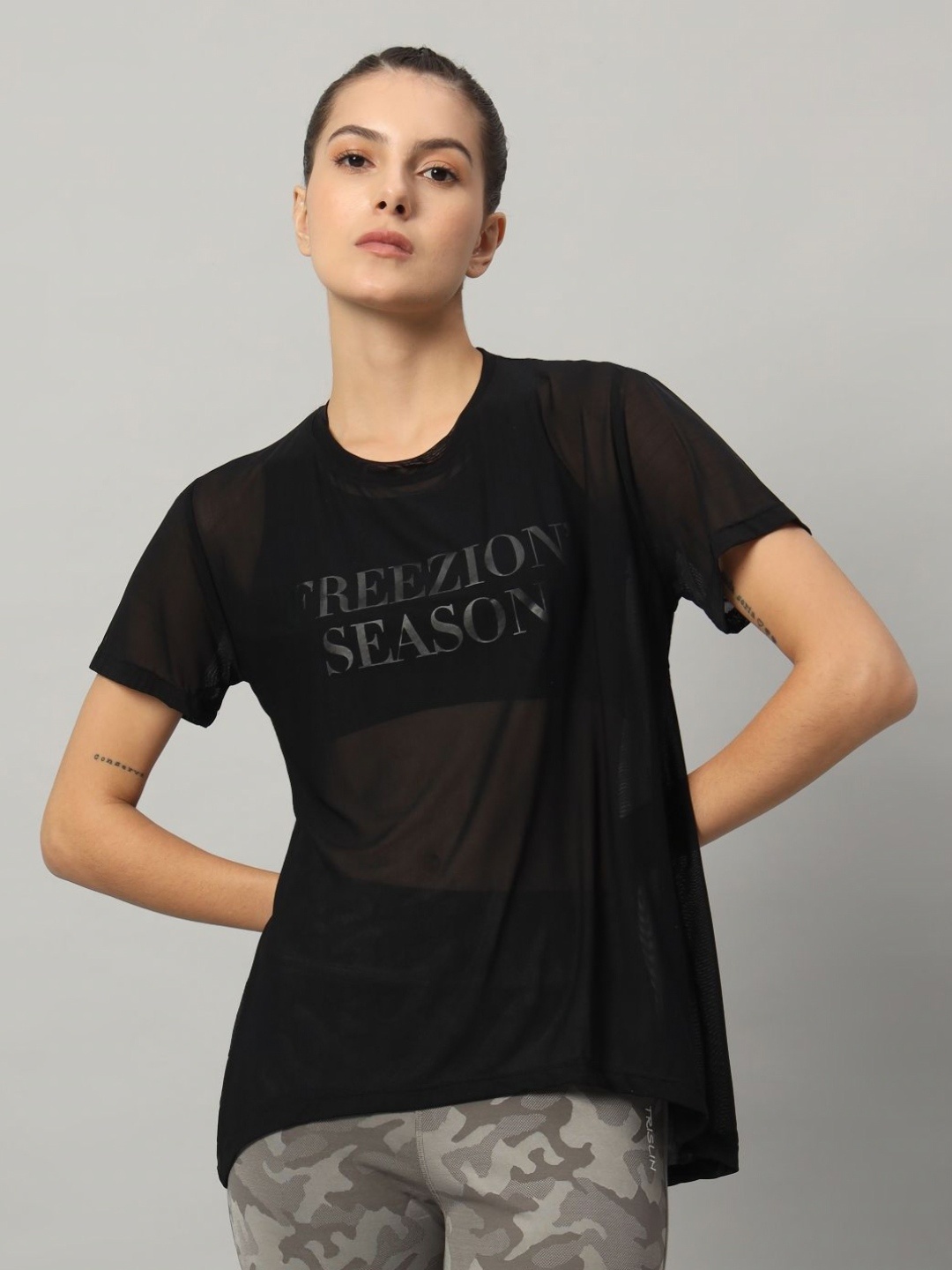 

MKH Women Dri-FIT Typography Printed Round Neck T-shirt, Black