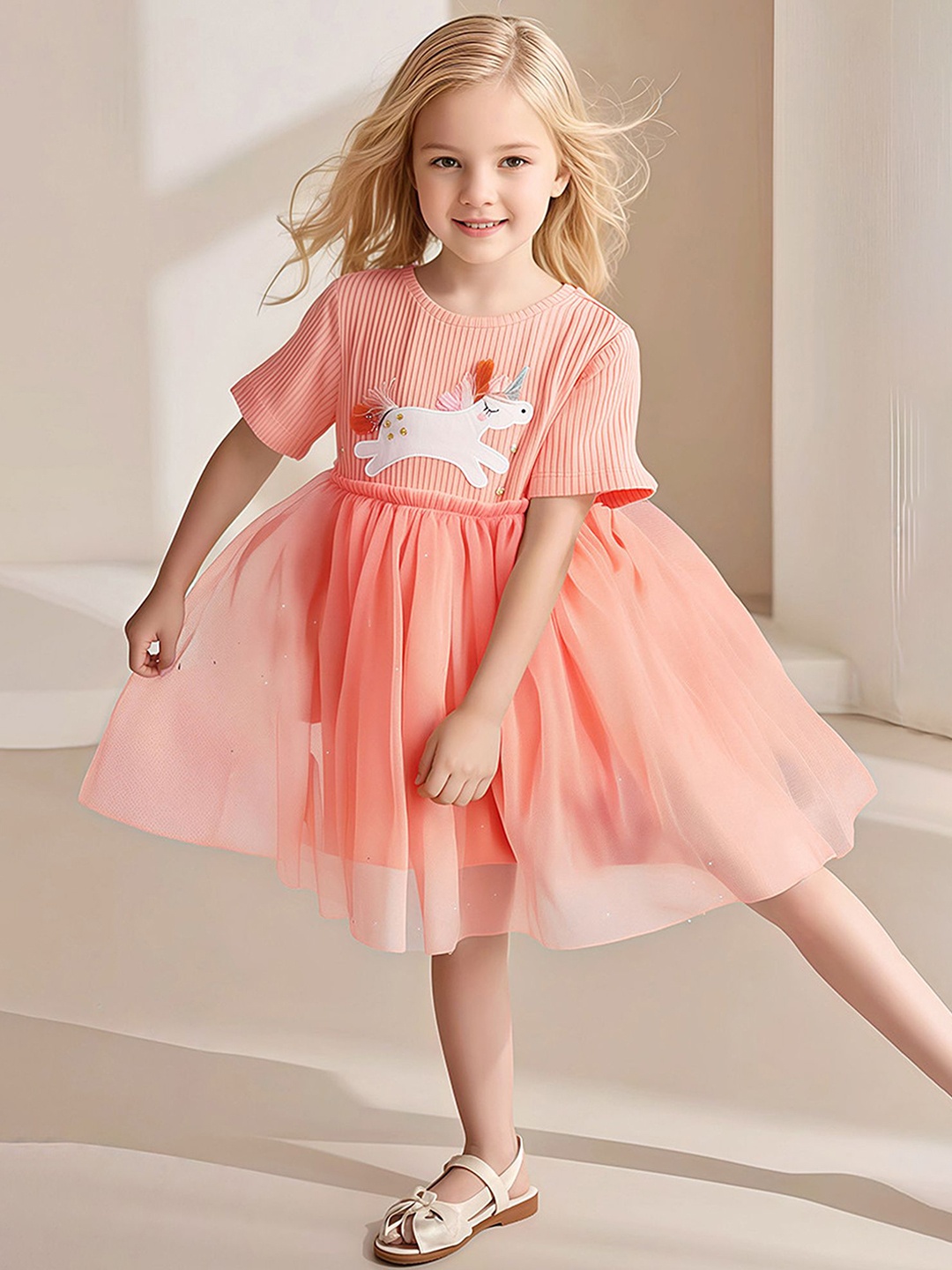 

LULU & SKY Girls Fit & Flare Dress, Peach