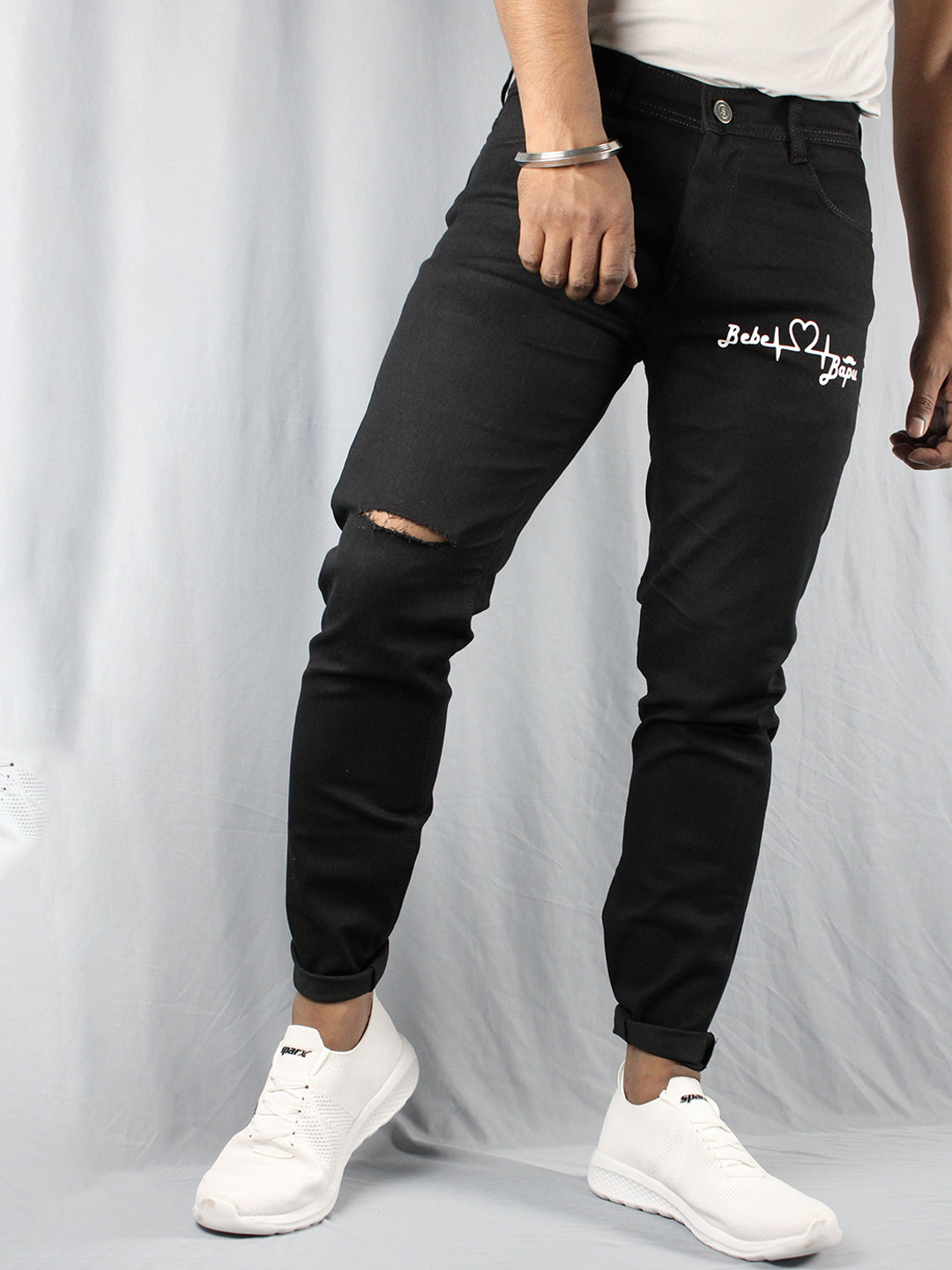 

styzon Men Cotton Slim Fit Slash Knee Jeans, Black