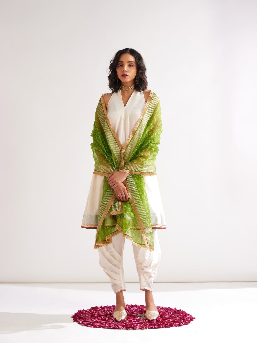 

Abhishti Checked Banarasi Dupatta With Zari, Green