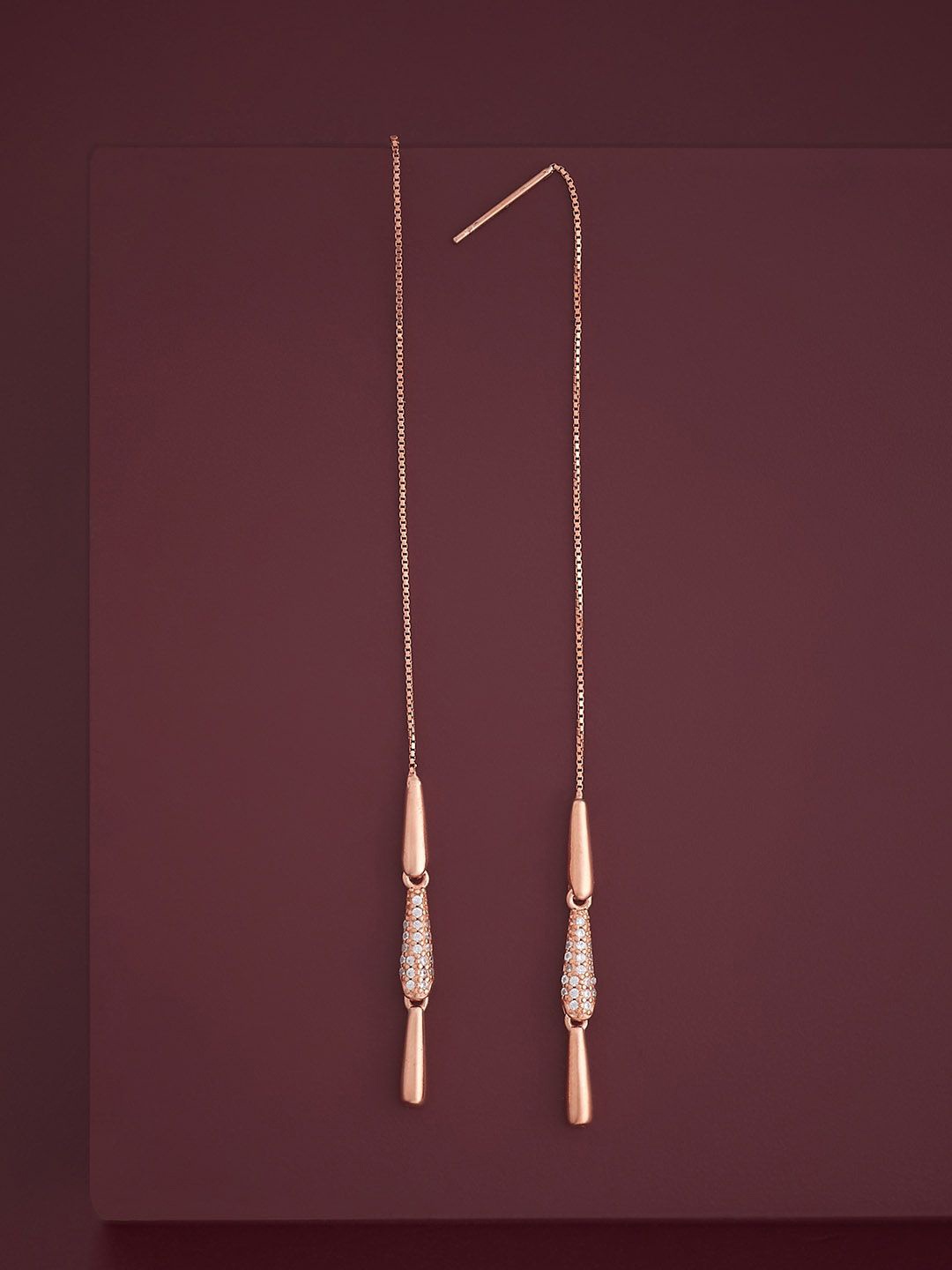 

Kushal's Fashion Jewellery 92.5 Silver Rose Gold-Plated Zircon Drop Earrings