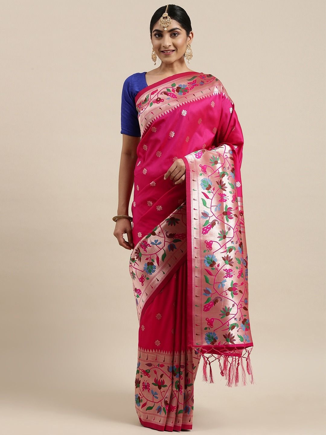 

DIVASTRI Woven Design Printed Zari Paithani Saree, Pink