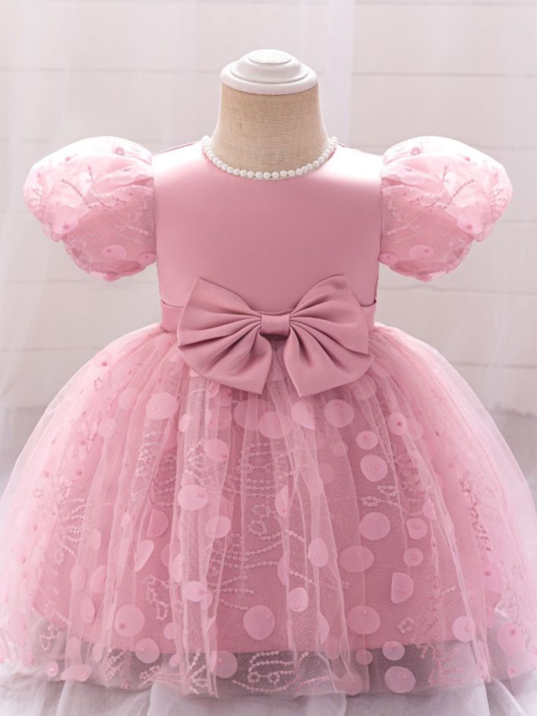 

LULU & SKY Girls Fit & Flare Puff Sleeve Tulle Dress, Pink