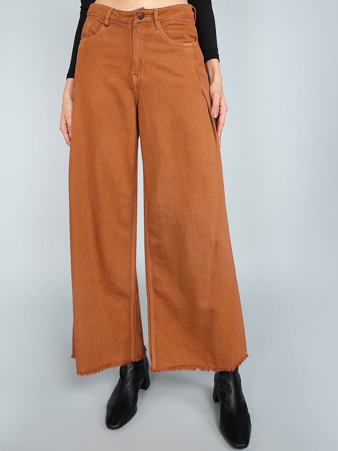 

Mast & Harbour Women Flared High-Rise Jeans, Brown