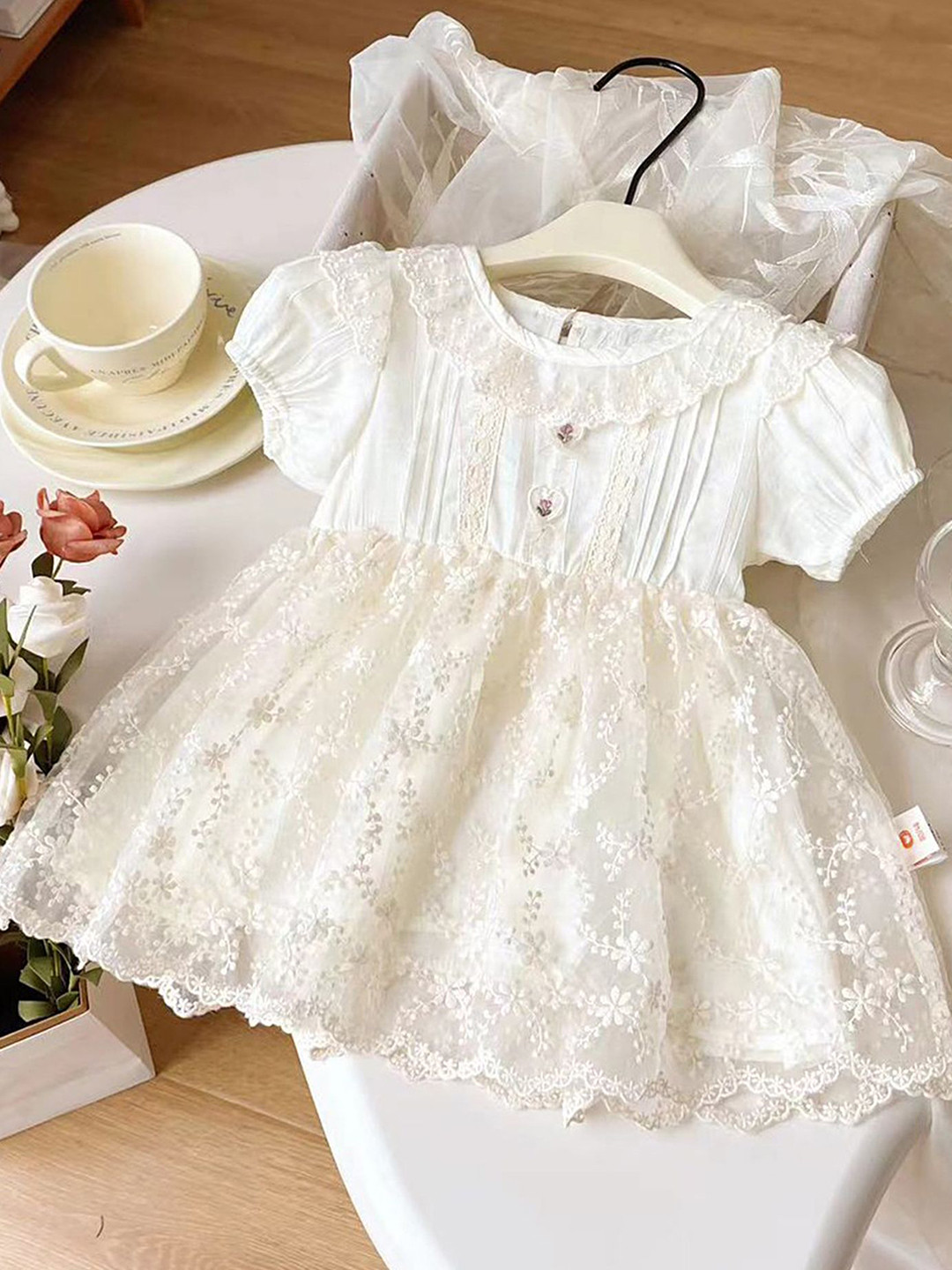 

LULU & SKY Girls Embroidered Fit & Flare Dress, Off white
