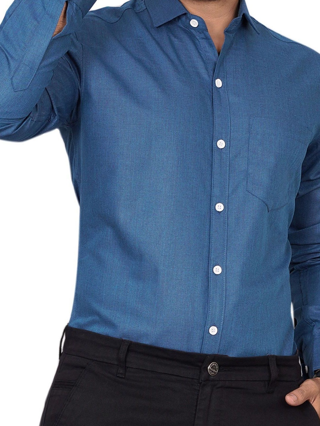 

Metronaut Men Standard Regular Fit Spread Collar Solid Cotton Formal Shirt, Blue